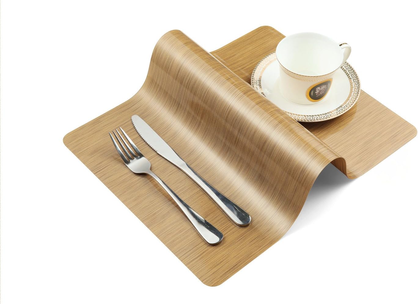 Place mats Set of 4,Heat Insulation PVC Dining Placemats table mats Disc Pads Bowl Pad Stain-resistant Table Mats for Kitchen Easy to Clean ( Gold )