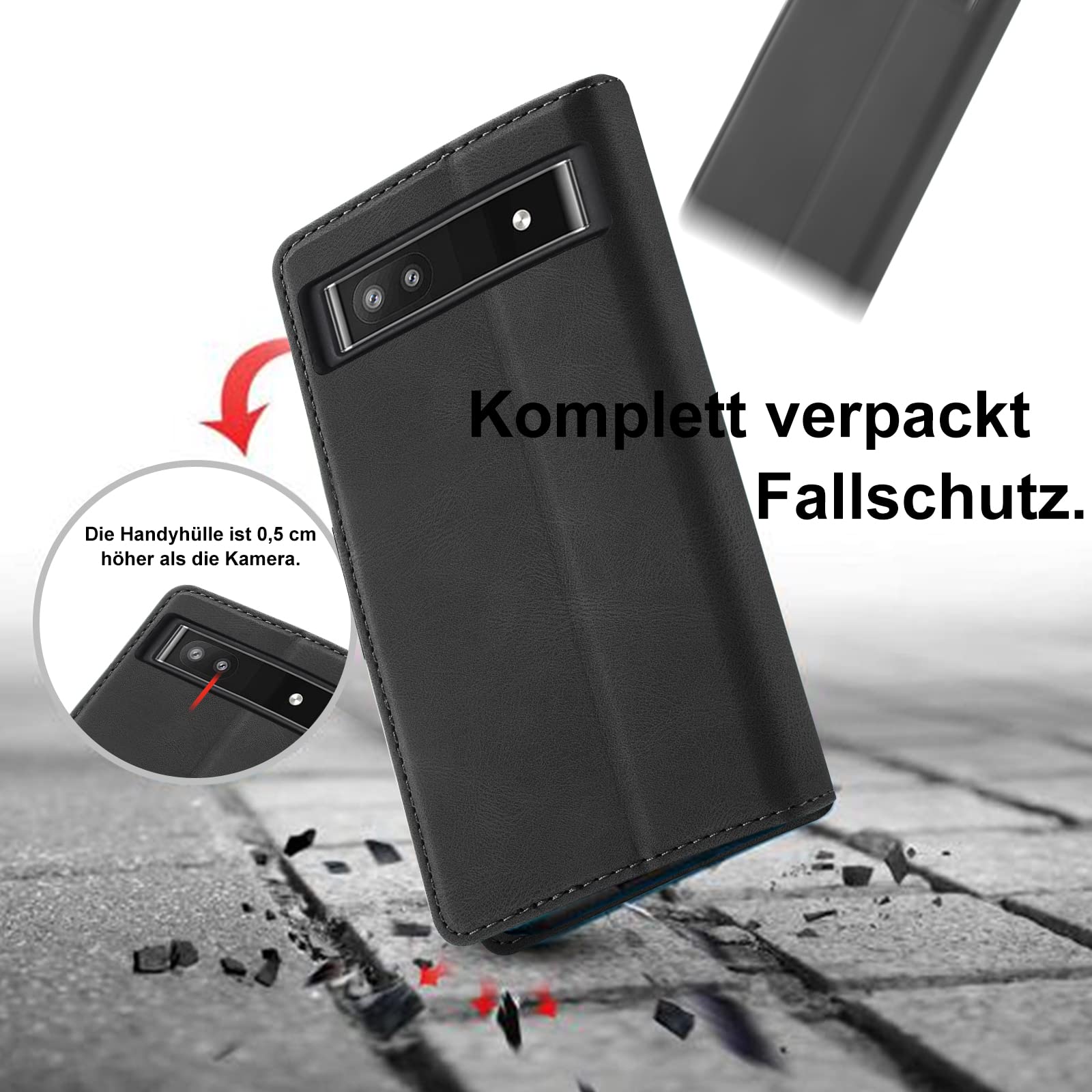Custodia Protettiva Per Google Pixel 6a Con Supporto E Porta Carte – Inclusa Pellicola E Supporto Magnetico Per Auto. Guscio Antiurto Militare Con Copertura Scorrevole Per Fotocamera. Colore Nero.