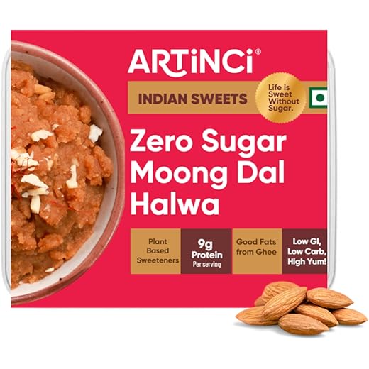 Artinci Moong Dal Halwa – Sugar-Free, High Protein (200g) – Made with Desi Ghee, Low Carb, Keto & Diabetic Friendly Indian Sweet, No Added Sugar, No Preservatives, Guilt-Free Treat