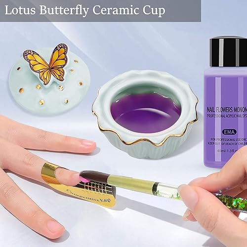 Vista 7 de Honey Joy Dappen - Plato para botella de monómero antivolatilización de porcelana líquida para uñas de cerámica (HJ-NAPB062-azul)