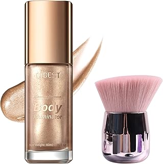 40ml Body Shimmer Oil,Face and Body Liquid Luminizer,Smooth Body Shimmer Oil For Sunshine Bath, Waterproof Moisturizing Light Shimmer Glow Illuminator,Liquid Highlighter Makeup,Makeup Brush Include (2#-Rose Gold)