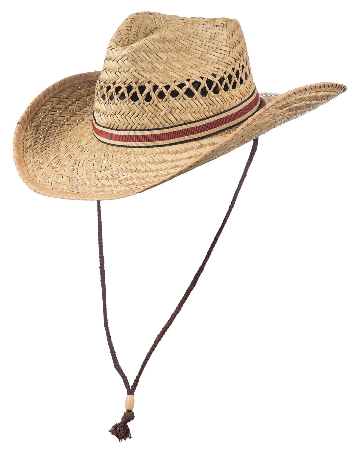 Scippis Joe Chapeau de paille western pour homme et femme - Avec mentonnière - Chapeau d'été aéré à large bord pour le jardinage, l'extérieur et les festivals
