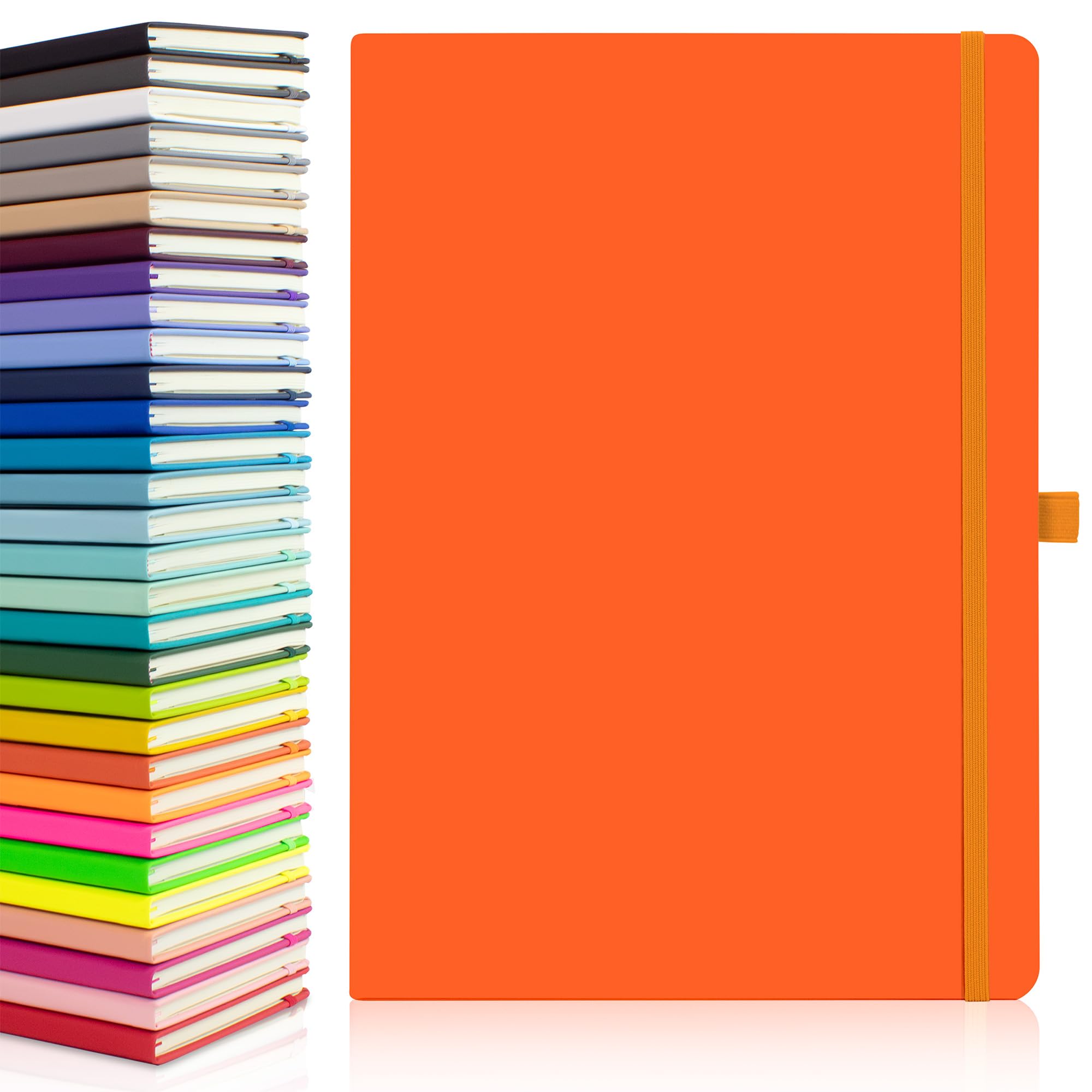 20 x Bulk Pack of Notes London Eco A4 Notebook with Lined Pages, Pen Loop, Ribbon, Date Marks and Paper Pocket, Medium Hardback Journal, Note, sustainably sourced Paper (Orange) — image 1