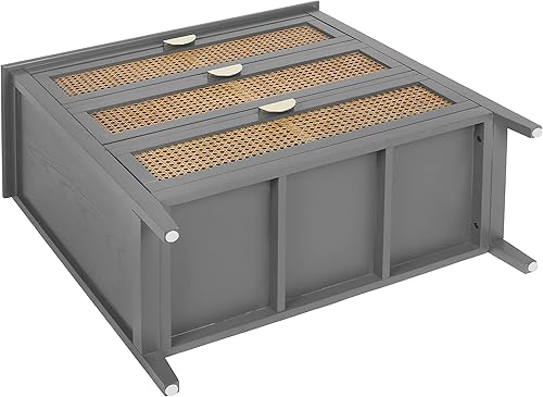 Miniatura 8 de Maotifeys 3 Drawer Dresser, Farmhouse Wood Rattan Drawer Chest & Chest of Drawers with Gold Metal Handles, Storage Dresser for Bedroom Living Room