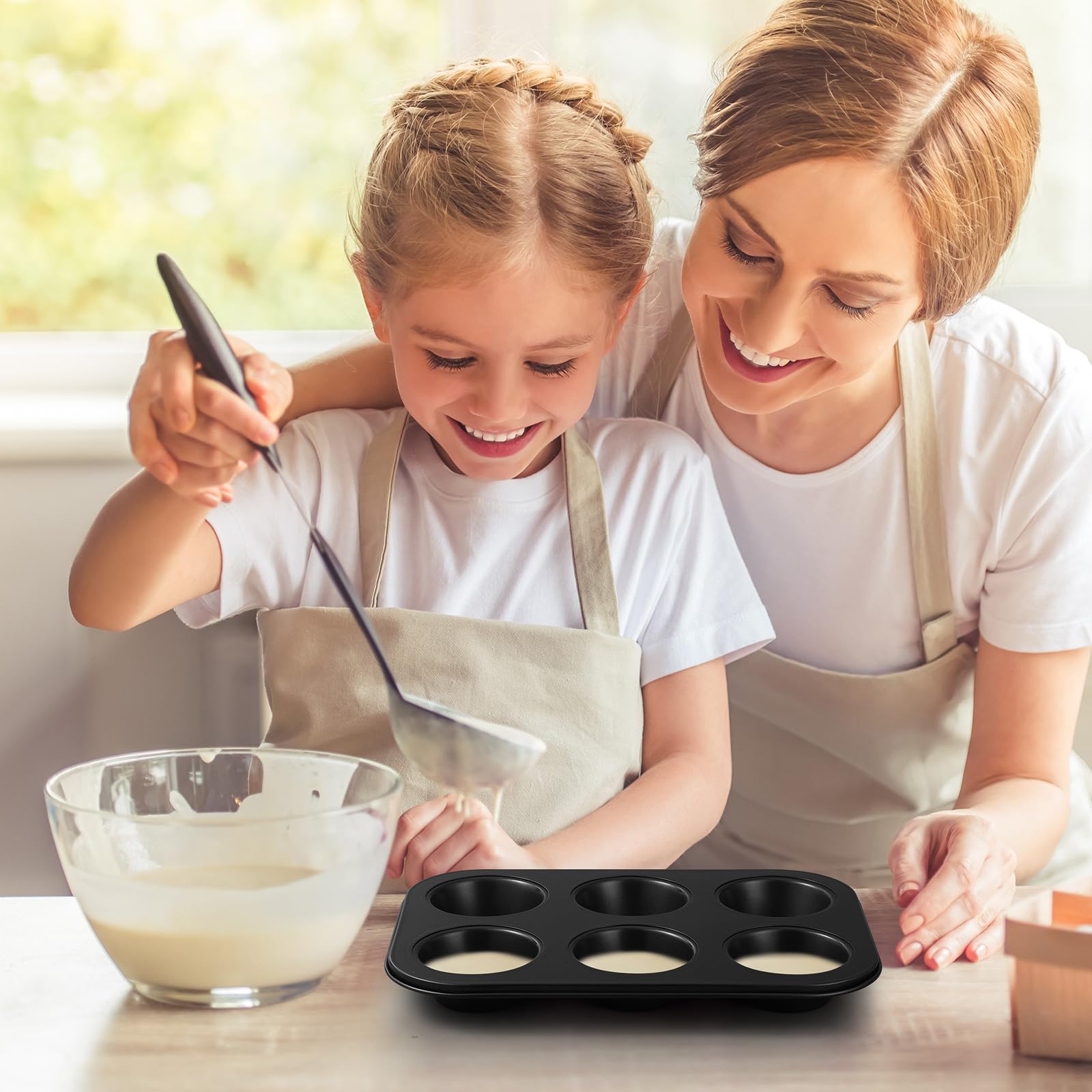 SiliFine 3 Stück Antihaft-Muffinform aus Karbonstahl, Cupcake-Form, leicht zu reinigen, Muffinblech, Backgeschirr zum Backen von Cupcakes, Käsekuchen, 6 Tassen, 12 Tassen und 24 Tassen, Jumbo