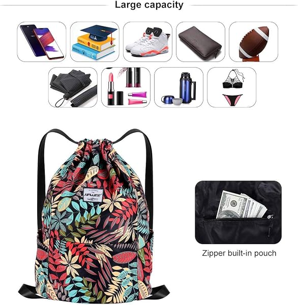 Étanche Sac à Dos à Cordon Grand Sacs de Sport à Cordon de Serrage Sac à Dos Unisexe pour Femme Hommes Voyage Vie Quotidienne Plein Air Yoga Plage Natation - 3