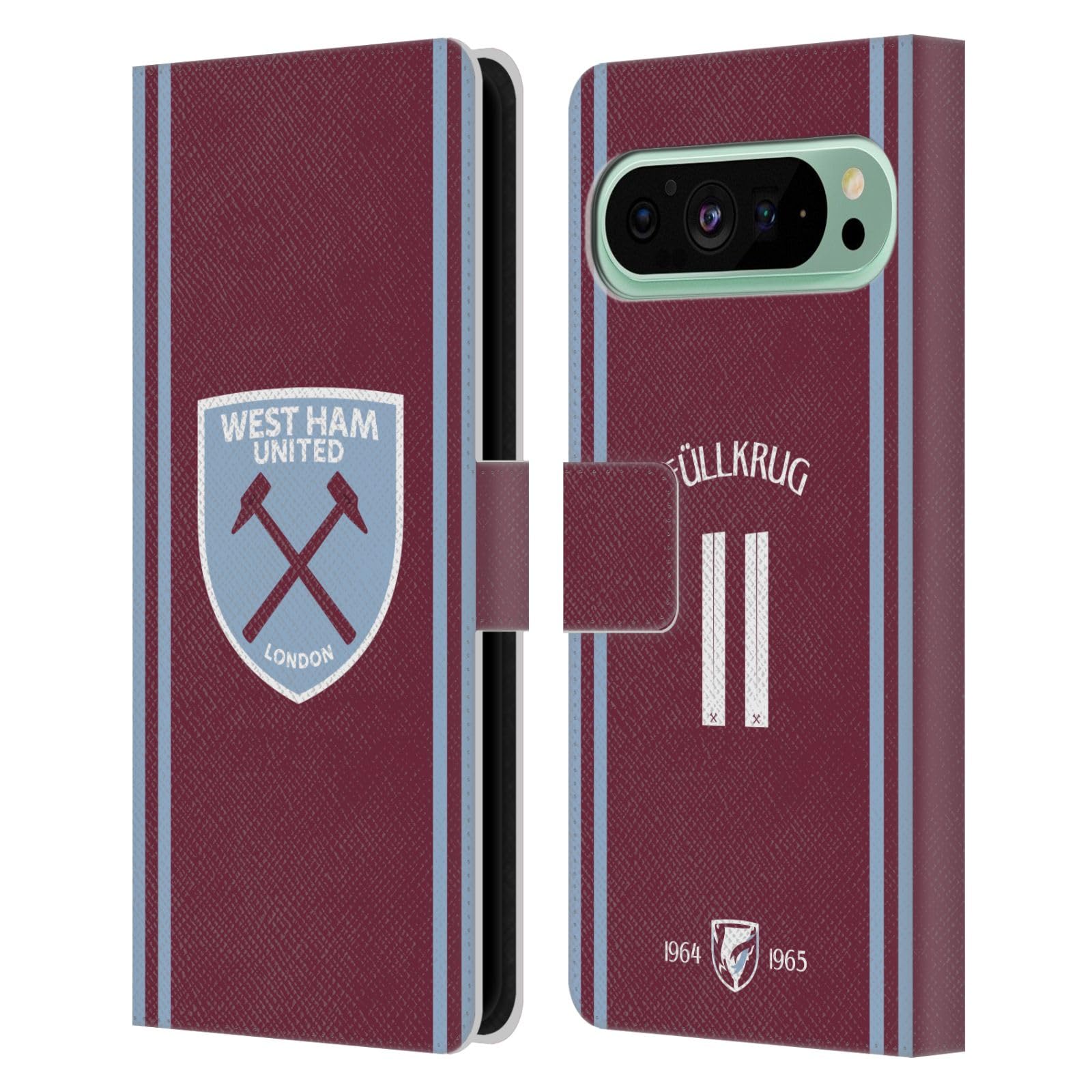 Head Case Designs Officially Licensed West Ham United FC Niclas Füllkrug 2024/25 Players Home Kit Leather Wallet Case Compatible With Google Pixel 9 Pro XL