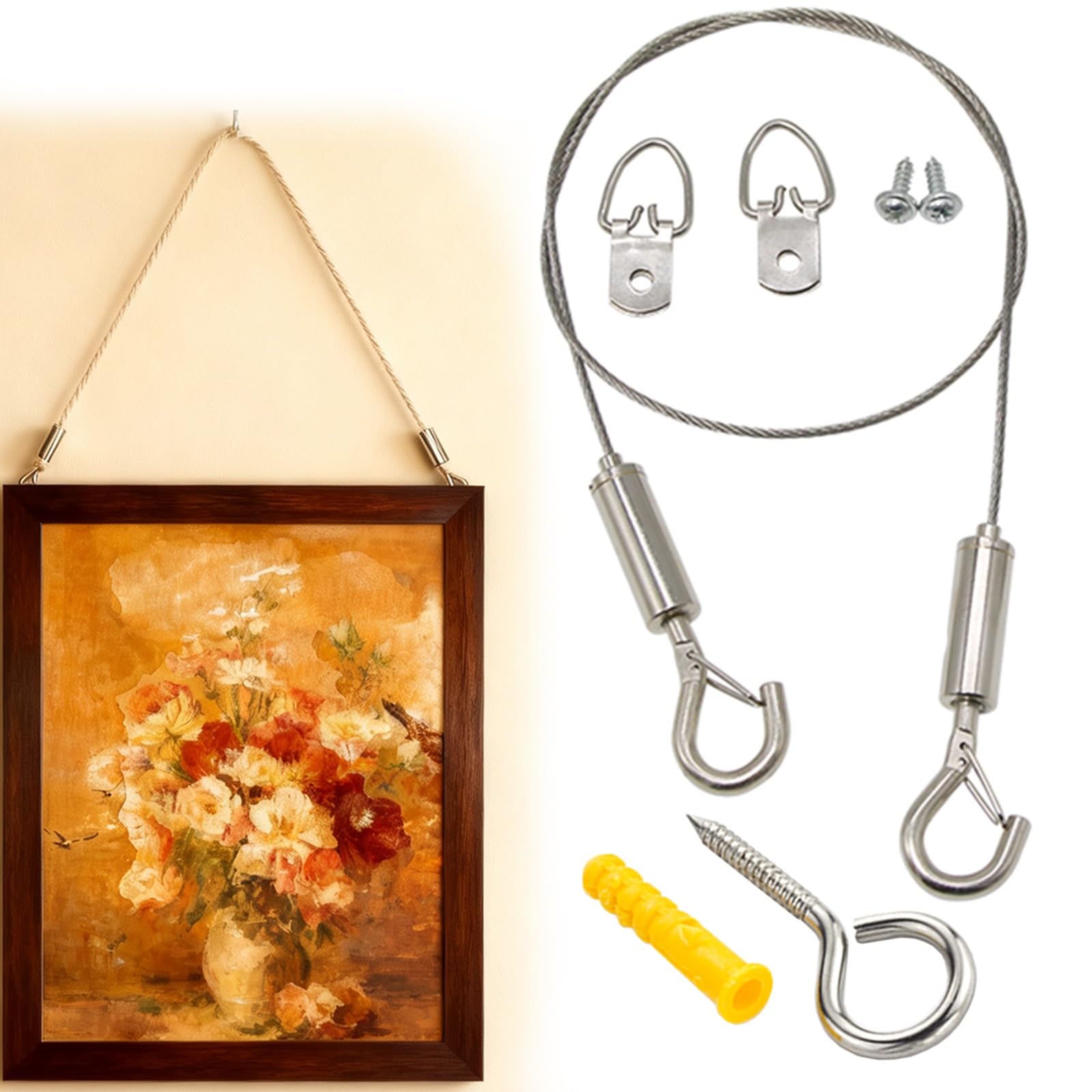 Kit de carga para colgar cuadros con ganchos de alambre de acero ajustables para un fácil montaje de obras de arte, carteles y marcos decorativos