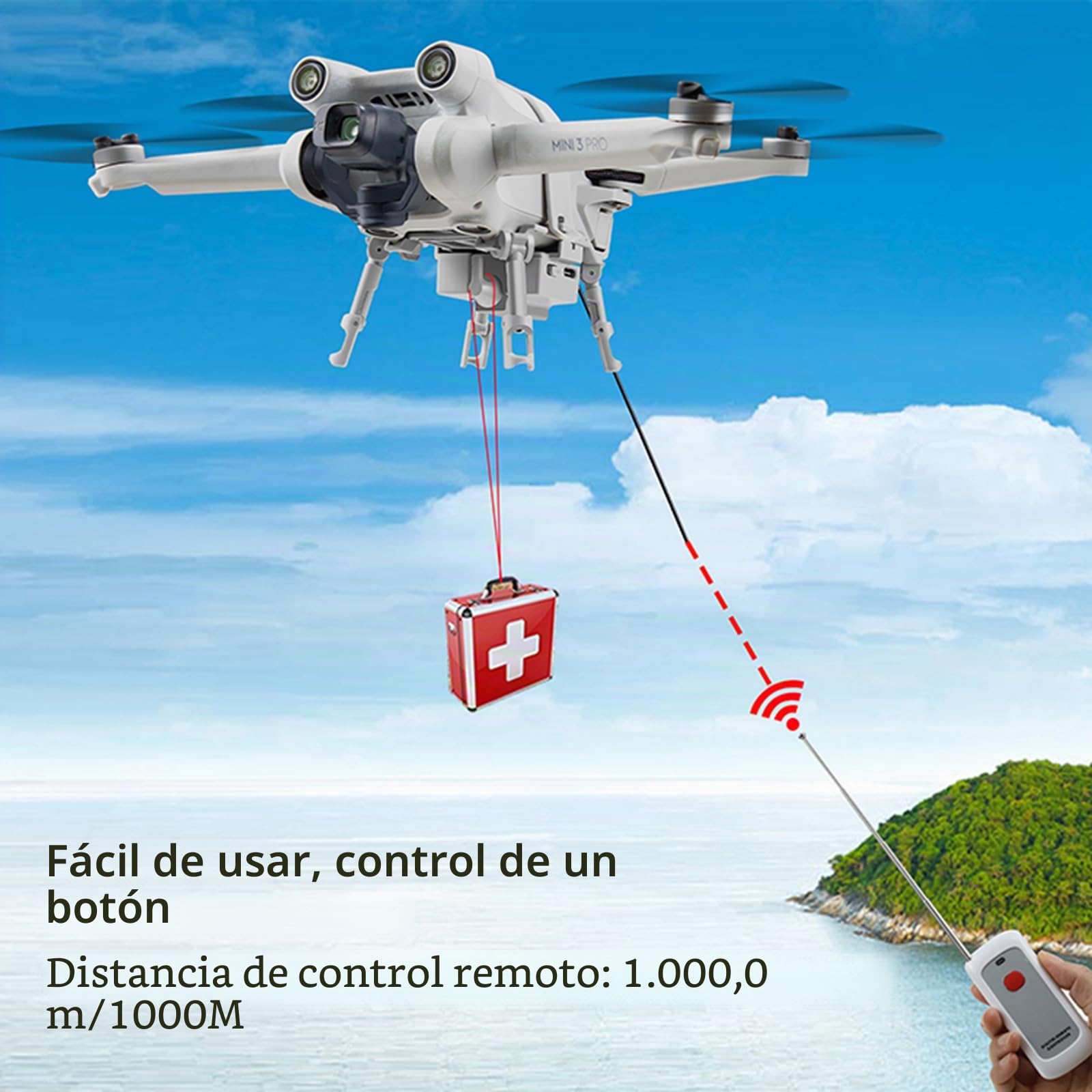 Sistema de Lanzamiento Aéreo para Drones Universal para DJI Mini 3 Pro/Mini 3 – Compatible, capacidad de carga 200 g, mando a distancia 1000 m, Gris Claro