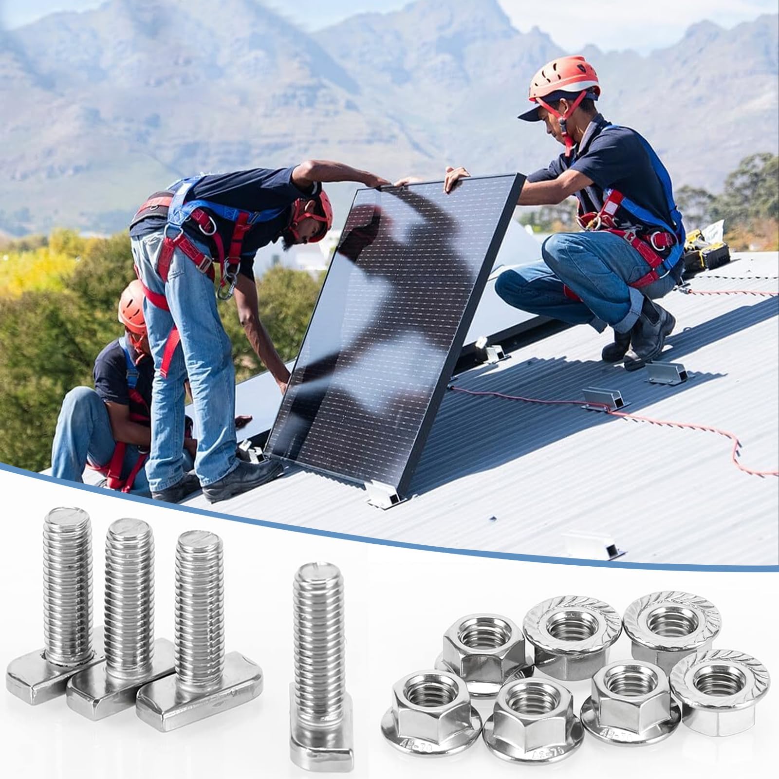 Pack con 40 tornillos de cabeza de martillo M10 x 25 de acero inoxidable A2-70 con tuercas dentadas de bloqueo para invernadero, perfil de aluminio fotovoltaico, soporte de panel solar, etc