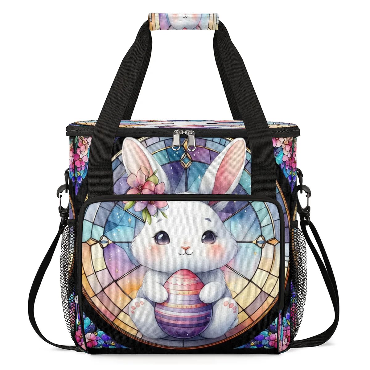 FengQuGou Coffee Maker Carring Bag Bunny Easter Cute Travel Carrying Storage Tote Bag Compatible with Keurig K-Mini or K-Mini Plus Portable Single Serve Coffee Brewer Case with Pockets for K-cup Pods