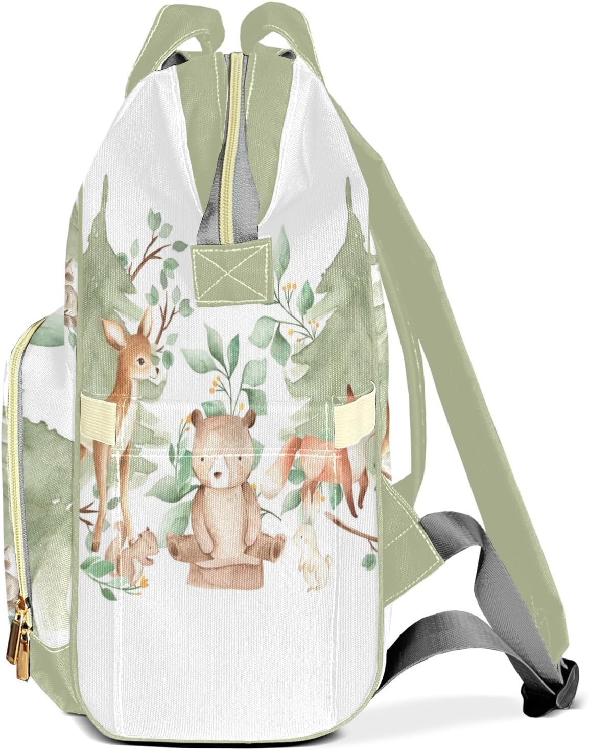Animals Deer Bear Fox Plam Personalized Diaper Bag Backpack with Name,Customized Nappy Backpack for Baby Girls, Multi-function Mommy Backpack for Travel Outdoor Nursing