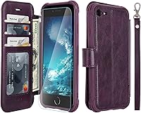 Vista 6 de VANAVAGY Funda tipo cartera compatible con iPhone SE2/SE3/iPhone 8/iPhone 7, funda de piel con tapa RFID con soporte para muñecas, carga inalámbrica