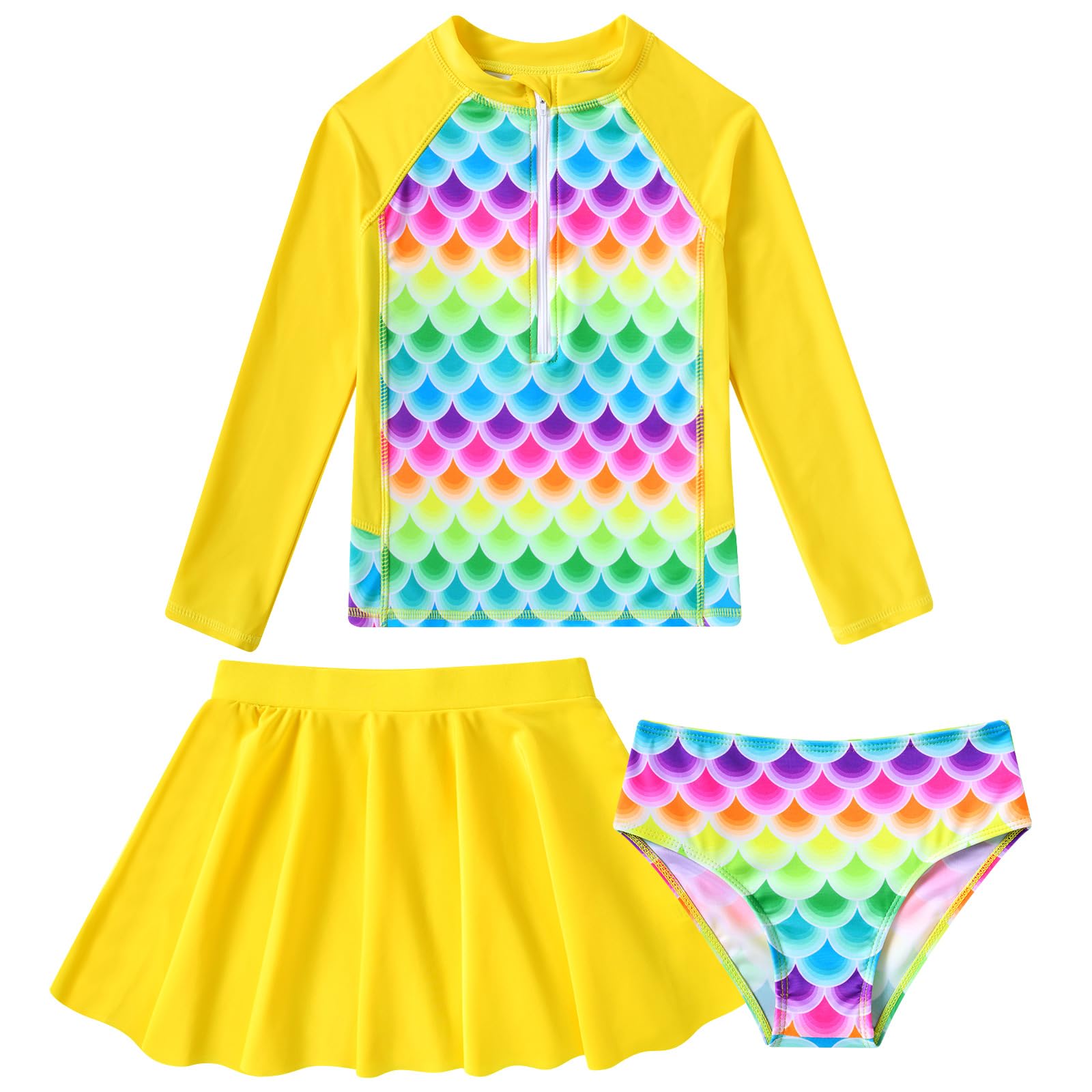 Vieille Girls Rash Guard 3 Piece Swimsuit Long Sleeve Swim Skirt Sets 6-12Y