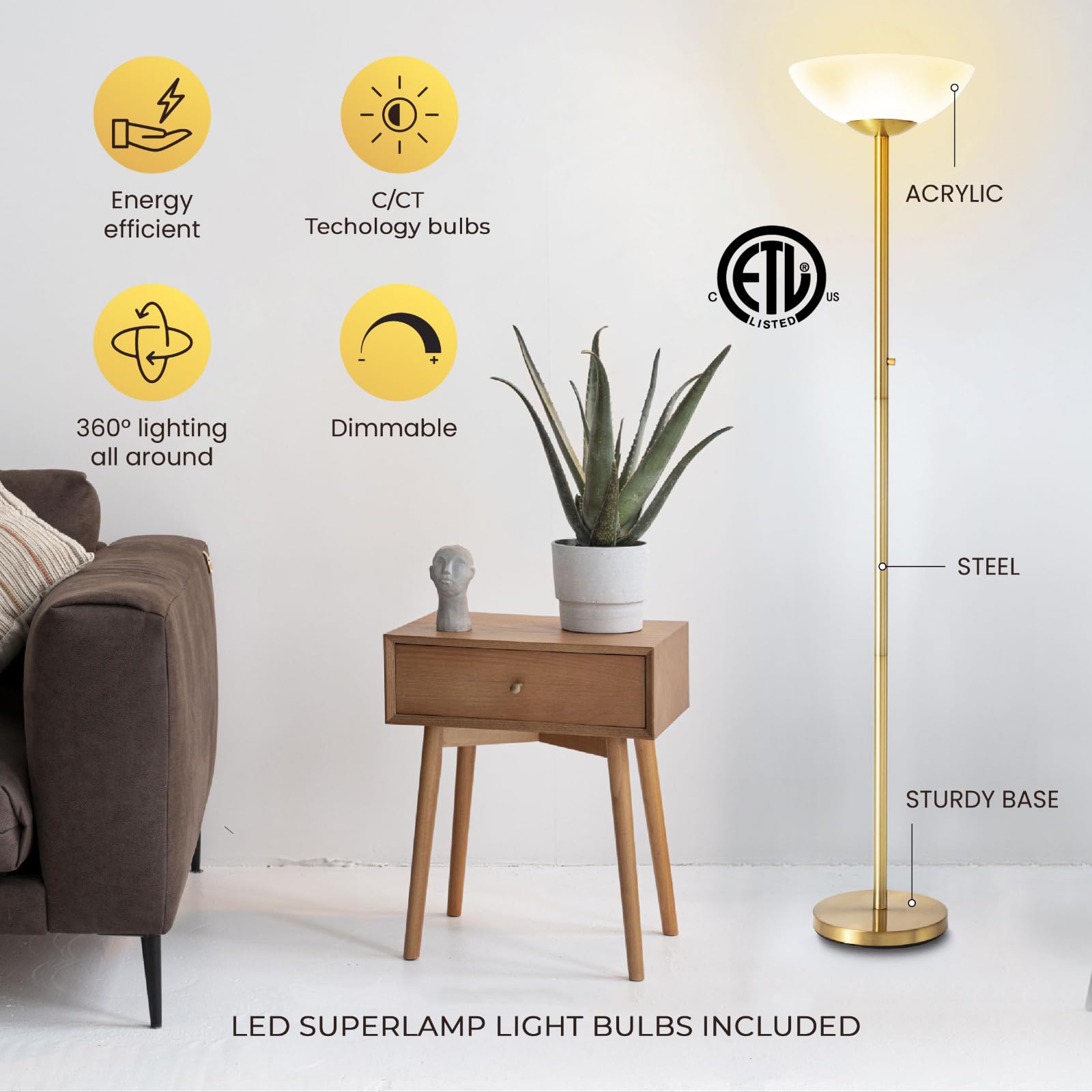 Modern Floor Superlamp 10000 Lumen - LED 75W, Dimmable 5 Changing