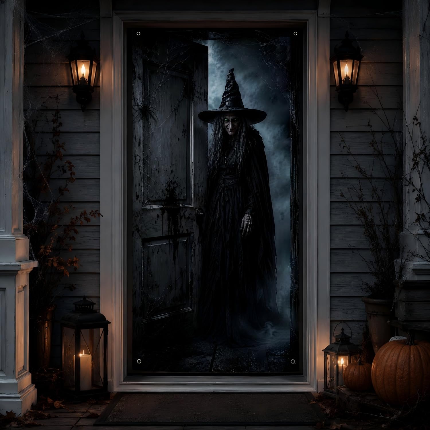Halloween Door Banner 180 x 90 cm Horror Door Cover for Party Decor (Black-Witch)