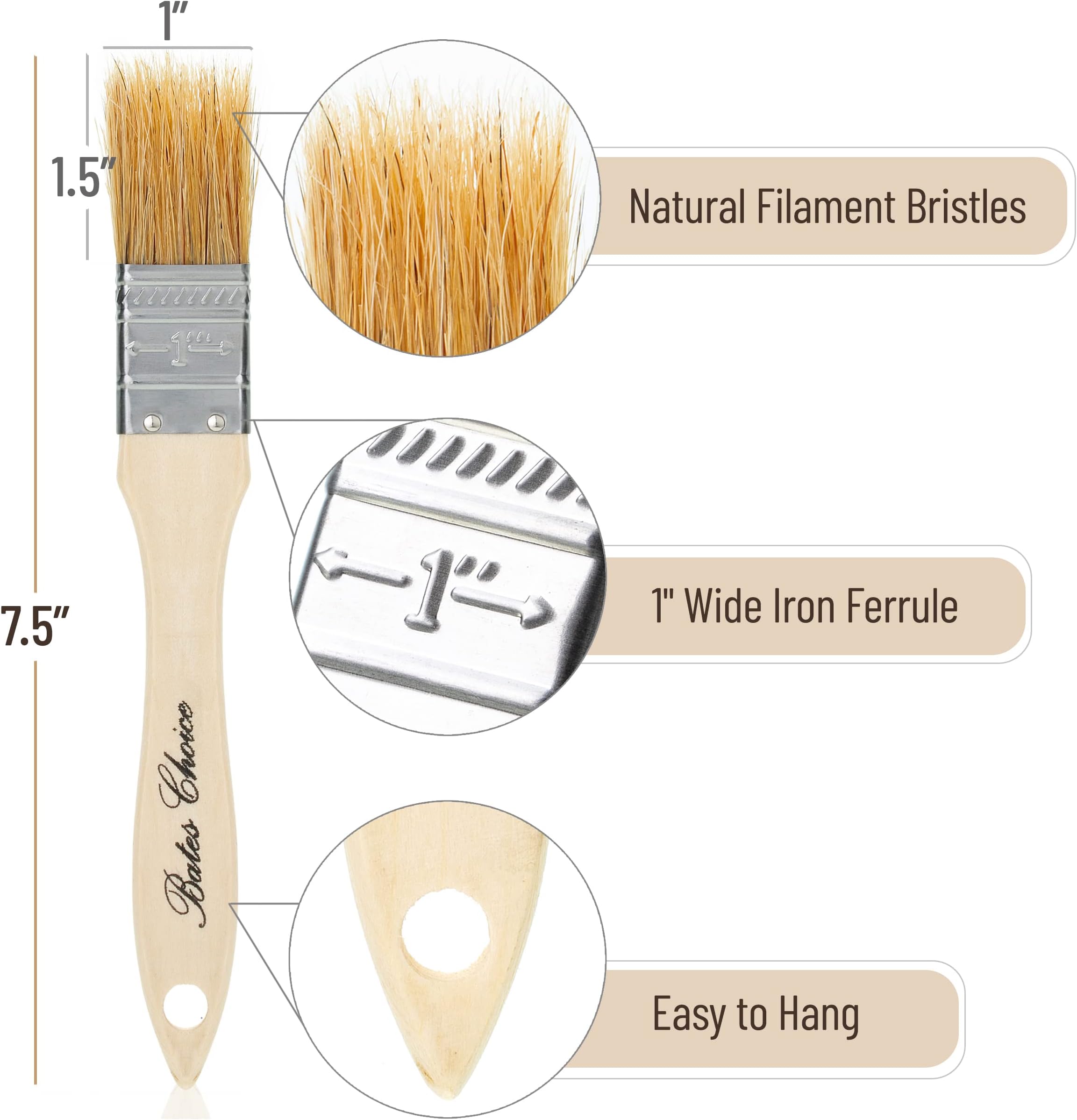 Bates- Chip Paint Brushes, 1-Inch, 16 Pack, Natural Bristle Painting Brushes, 1 Inch Paint Brush, Paint Brushes Set, Chip Brush, Painting Brush, Wood Stain Brush Set, Natural Bristle Paint Brush