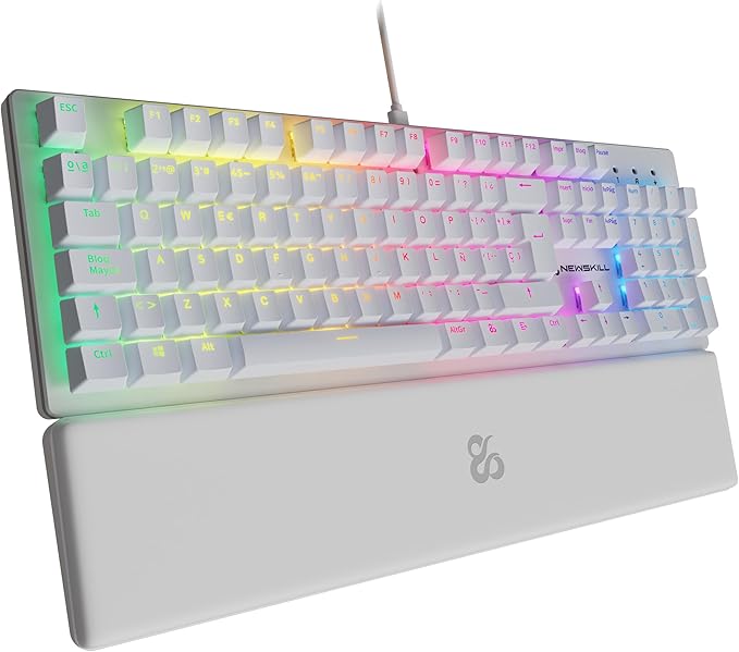 NEWSKILL Serike V2 Teclado mecánico Full Layout RGB con switches Hot-Swap lineales, Estructura metálica y reposamuñecas magnético español Blanco