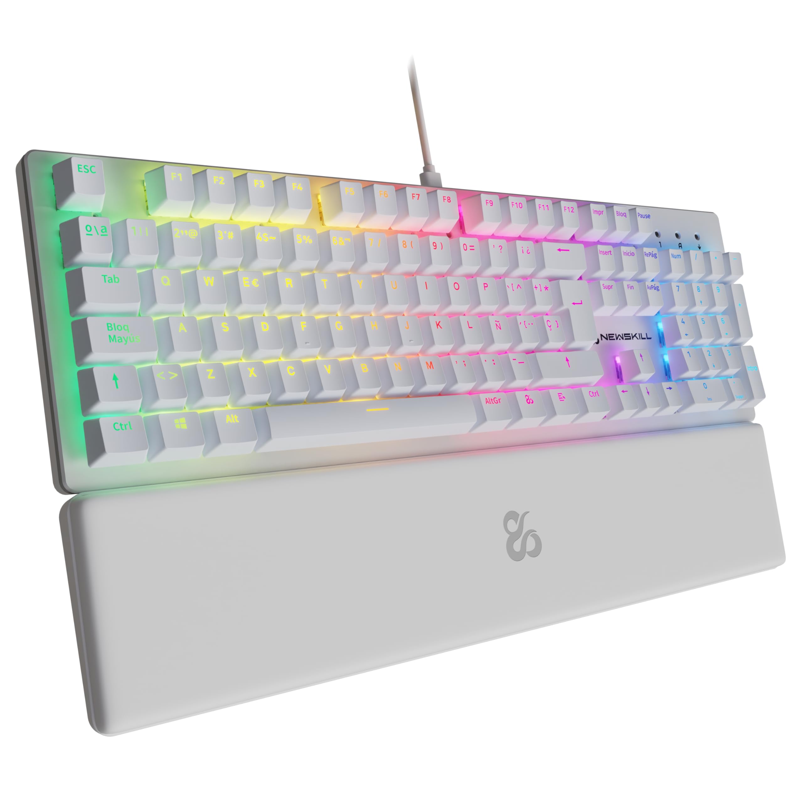 NEWSKILL Serike V2 Full Layout RGB Mechanical Keyboard with Linear Hot-Swap Switches, Metal Frame and Spanish Magnetic Wrist Rest White