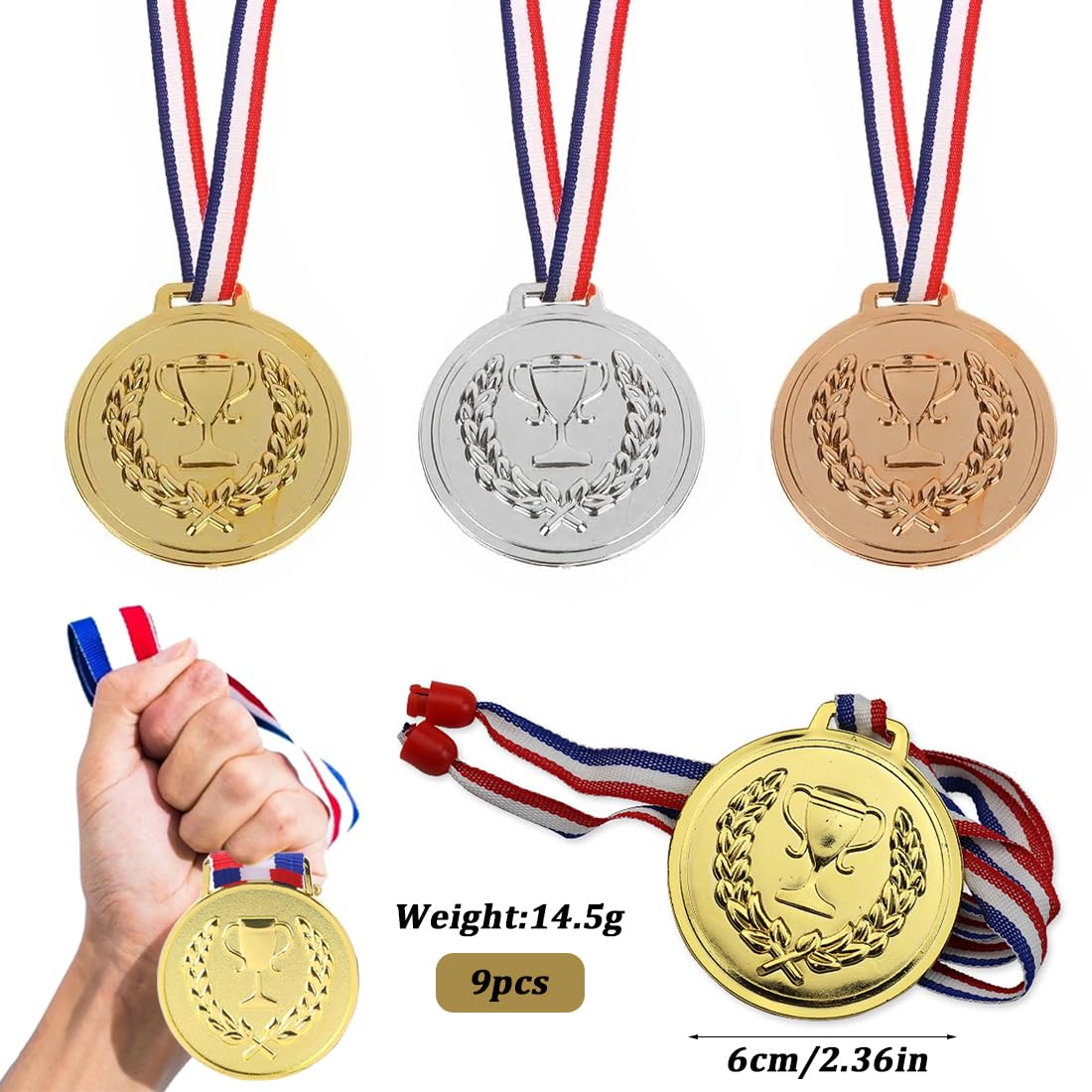 Medaglie Premiazioni Metallo, 9 Pezzi, Medaglia Oro Argento Bronzo con Nastro Collo Vincitore, 1. 2. 3. Medaglie in stile olimpico, per Giochi per Feste di Giorno di Sport Scolastico