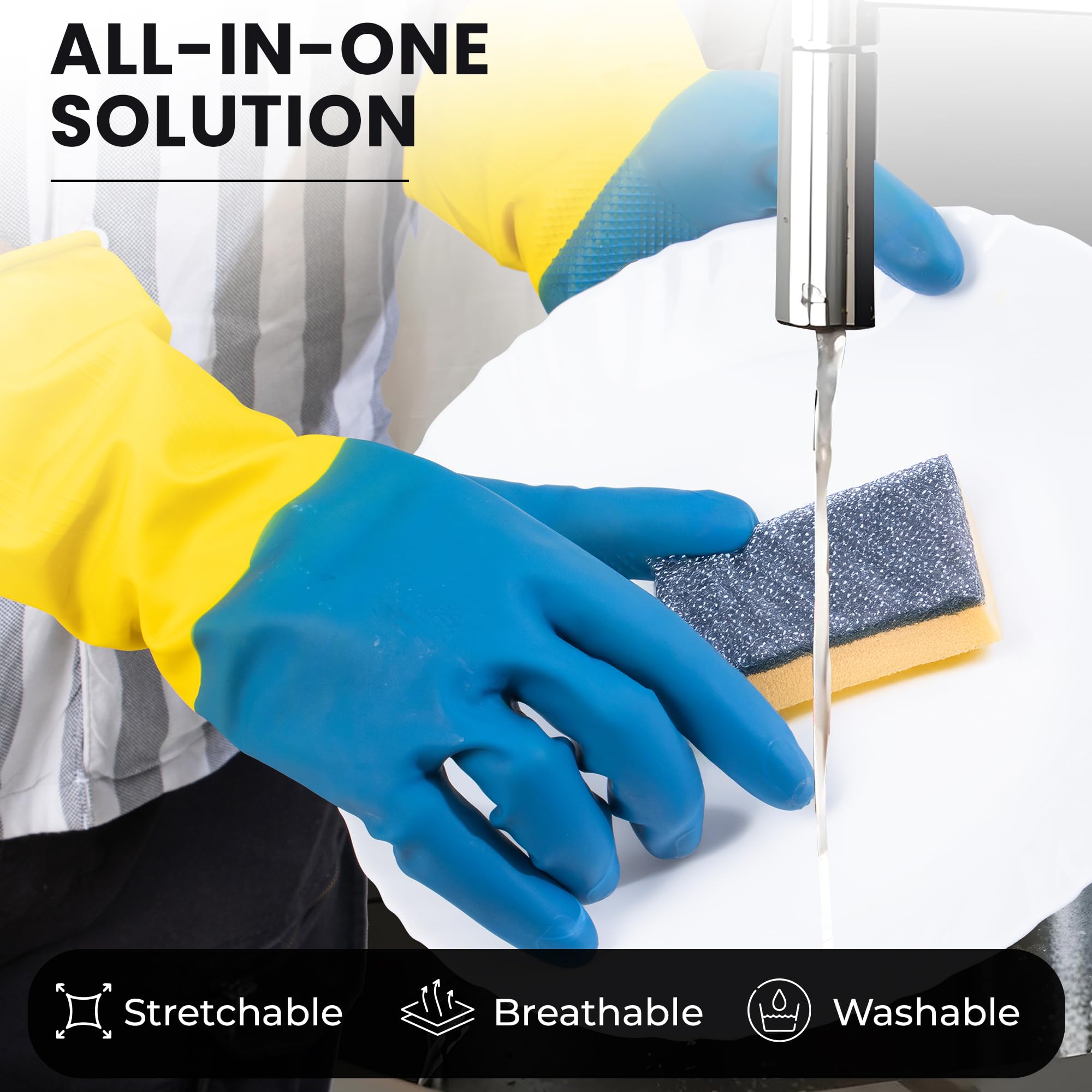 Robustt Heavy Duty Rubber Hand gloves - 1 Pair (Free Size, Multicolor) for Dishwashing, gardening, kitchen cleaning image 2