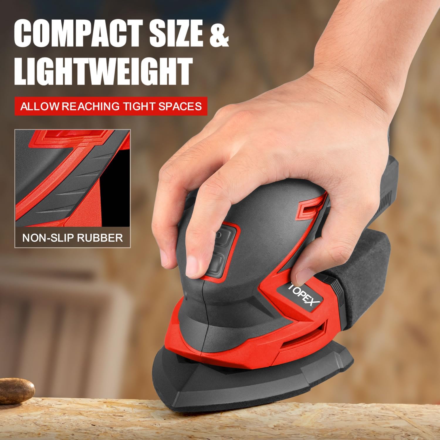 TOPEX 20V Cordless Detail Sander Electric Detail Sander Handheld Sanding Machine Small Triangular Palm Sander for Home Decoration Furniture Finishing with Dust Bag(Battery & Charger not included)
