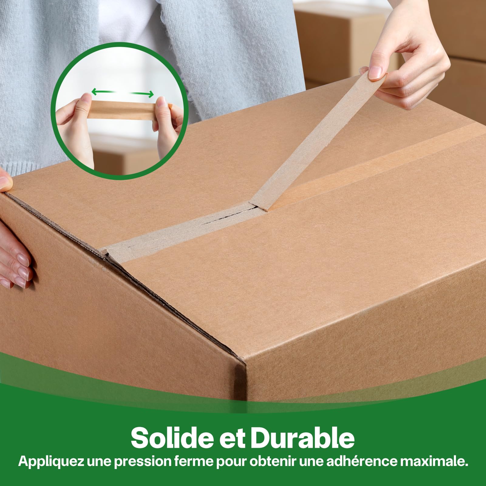 Ruban D'emballage en Papier 24mm x 50m | Recyclable, Inscriptible et imperméable | Ruban Adhésif Papier Kraft pour emballer des colis et des boîtes, déménager | 6 Rouleaux