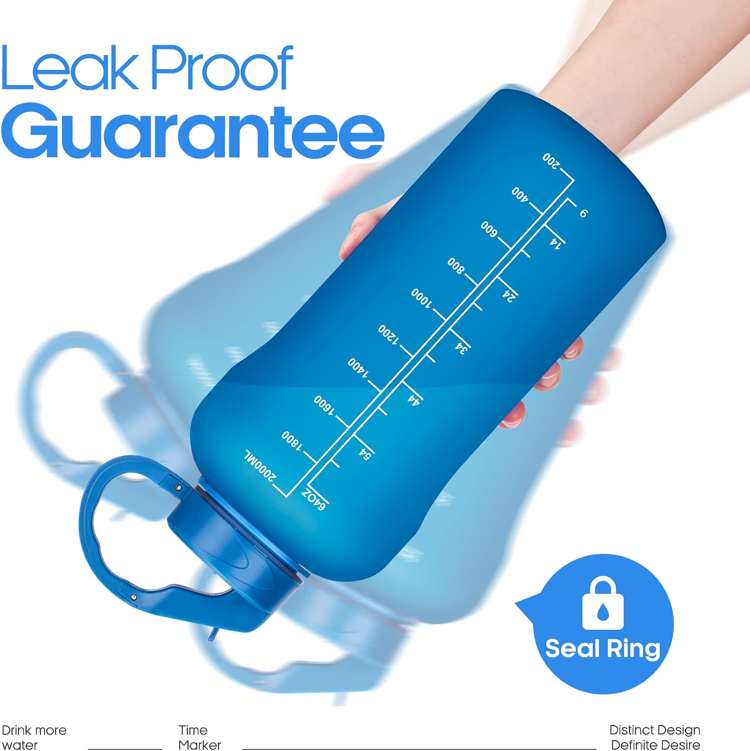 Giotto 64oz Leakproof BPA Free Drinking Water Bottle with Time Marker to Ensure You Drink Enough Water Throughout The Day for Fitness and Outdoor Enthusiasts