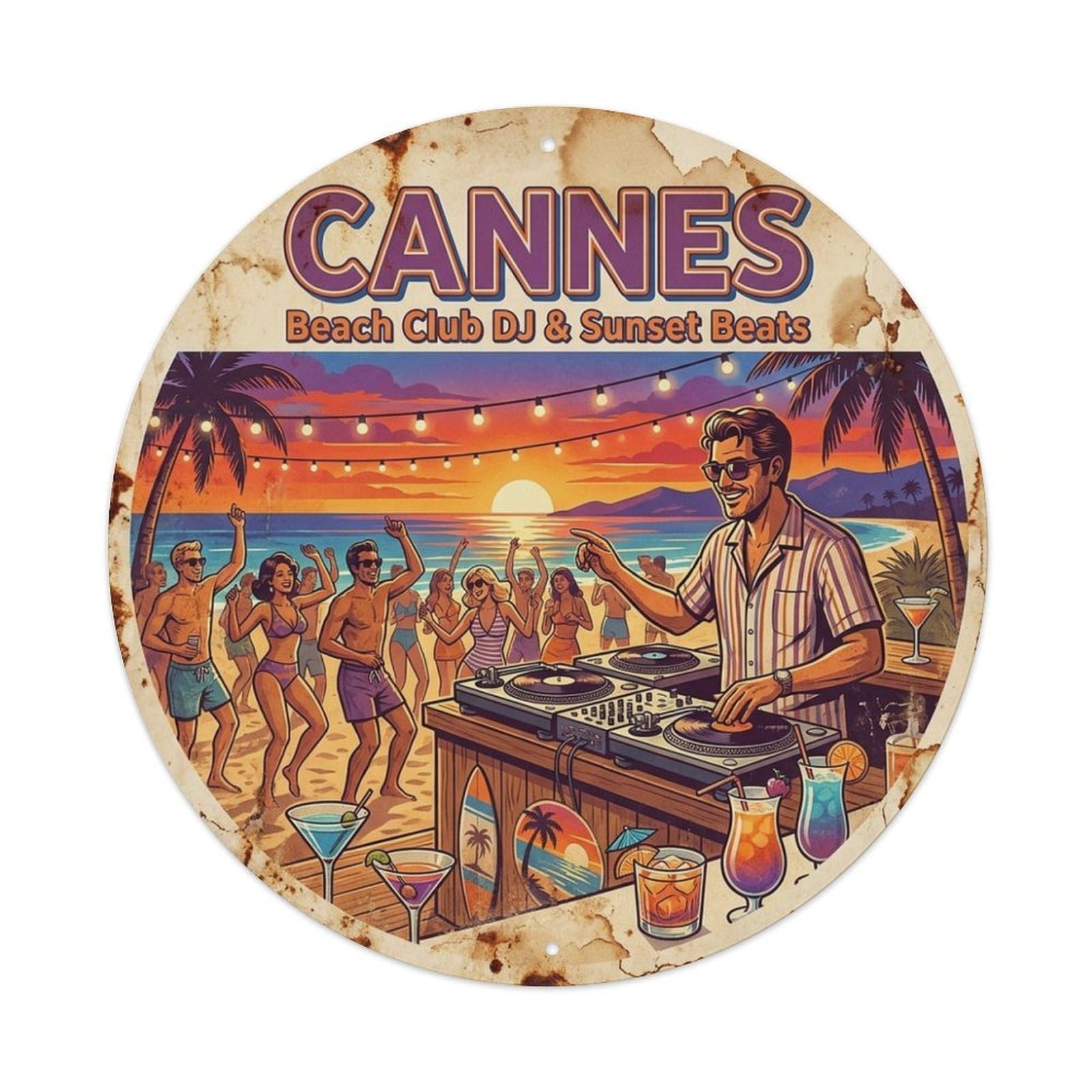 France Cannes Beach Club DJ Sunset Beats Culture Travel Metal Tin Sign