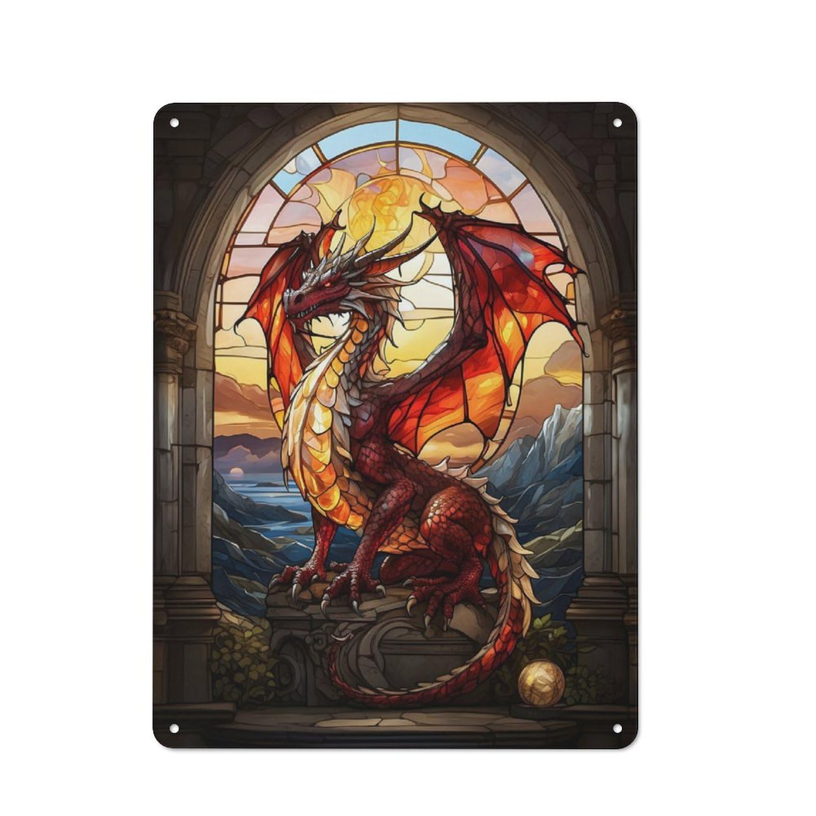 Junmoney Glowing Dragon Stain Retro Metal Plaque 40X30cm For Café Or Home Bar, With Clear Retro Wall Decor Character