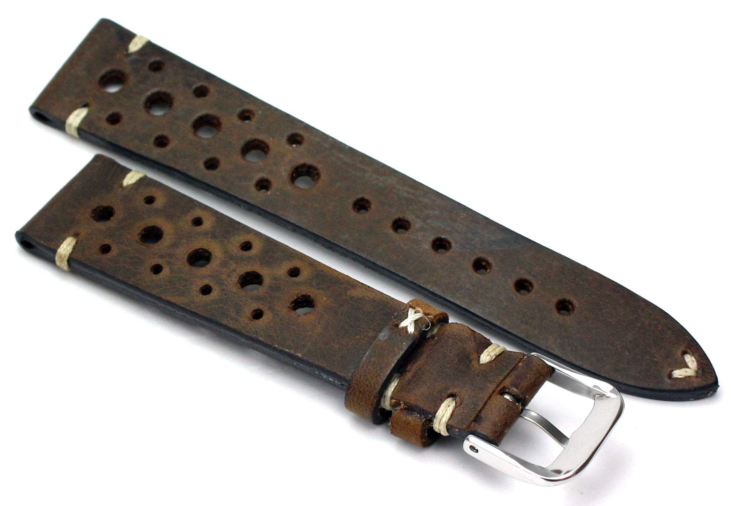 RIOS1931 Rallye Vintage Rindsleder Uhrenarmband handgemacht in Deutschland 20mm braun Mooreiche