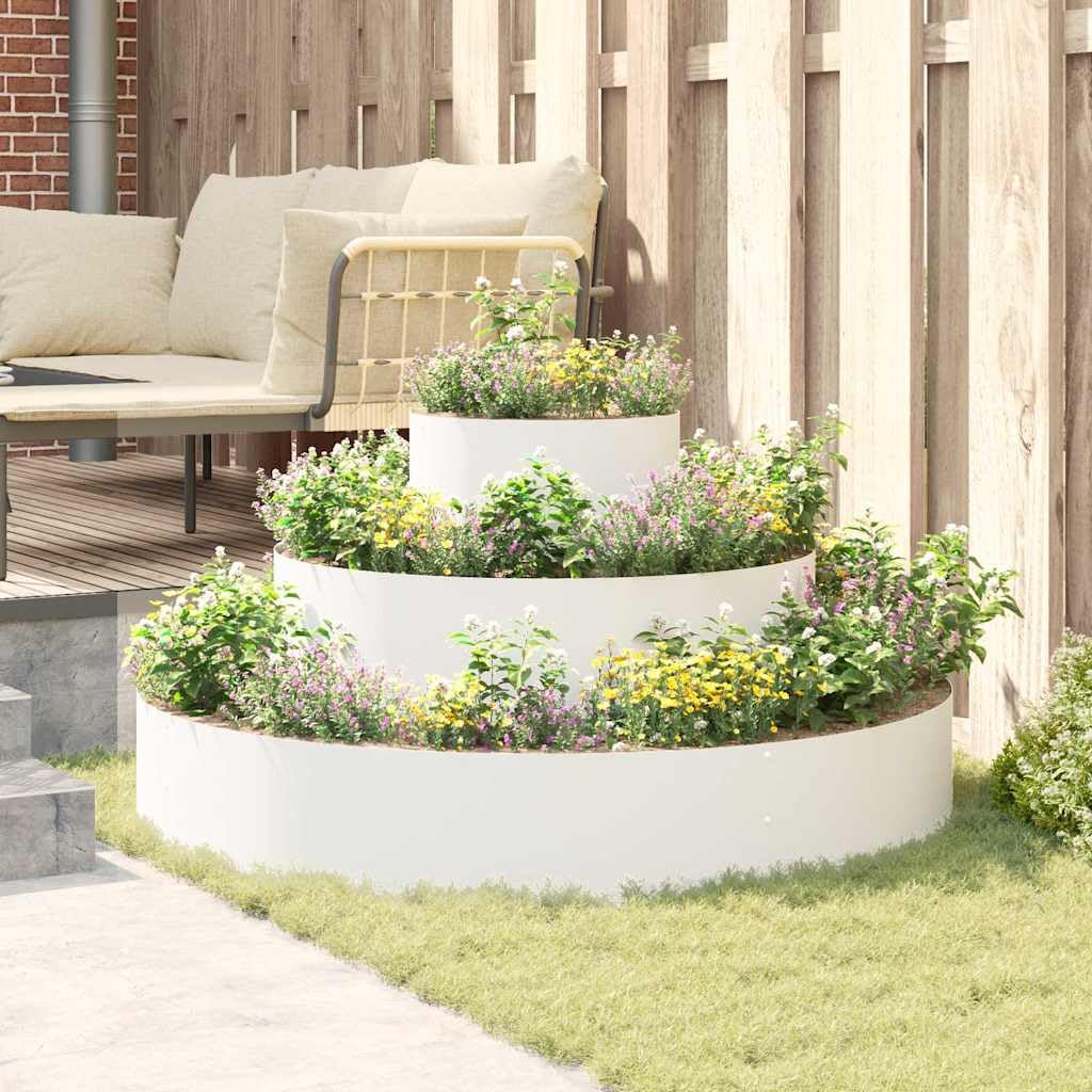 Aiuola rialzata rotonda in acciaio, 120 x 120 x 20 cm, vaso per piante, bianco, da giardino | Robusto vaso rotondo in acciaio laminato a freddo per terrazza e giardino, ideale per erbe e fiori.