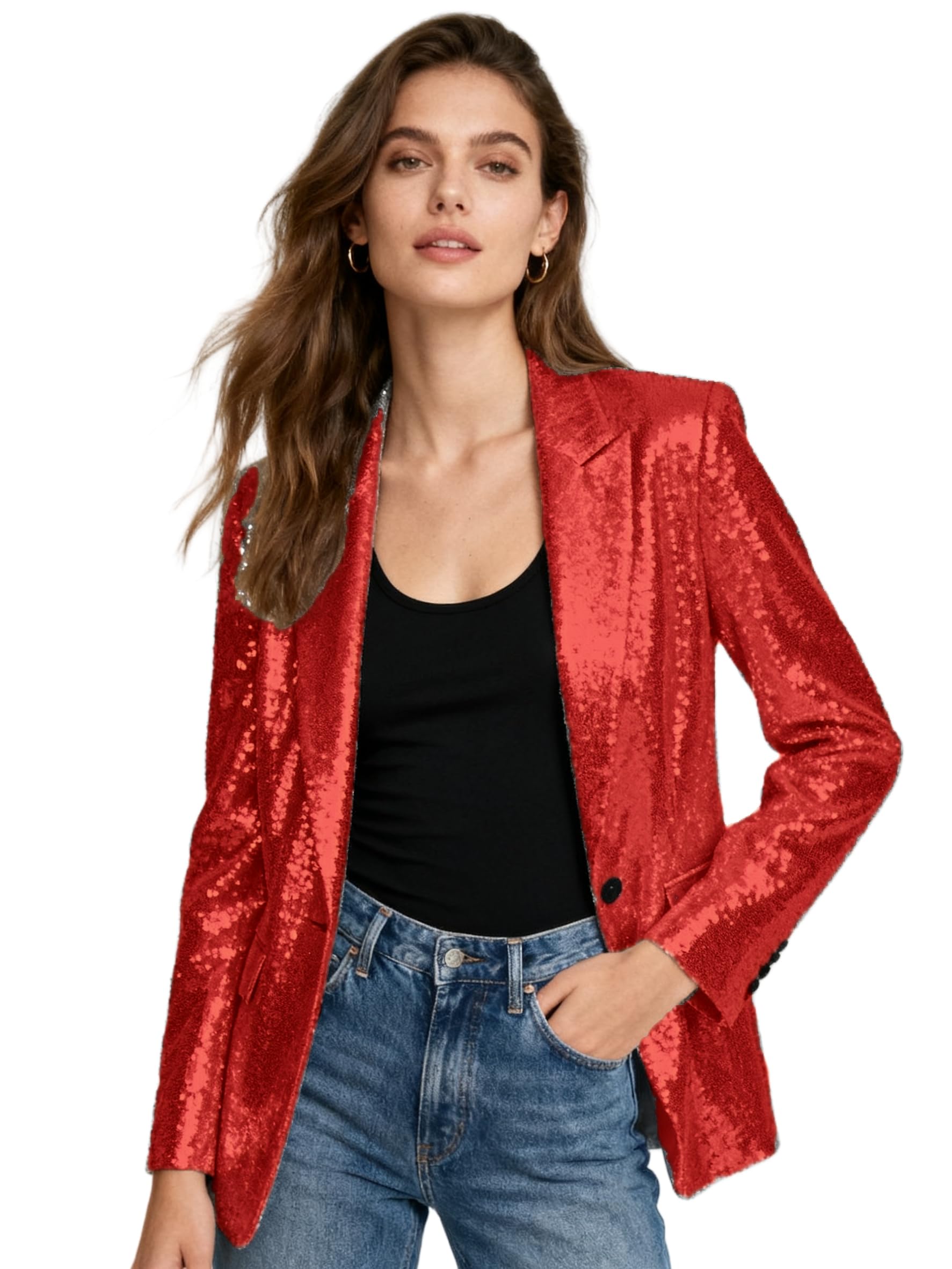Womens Jacket Sequins Suits Blazer Party Open Front Sparkly Cardigan Coat Christmas