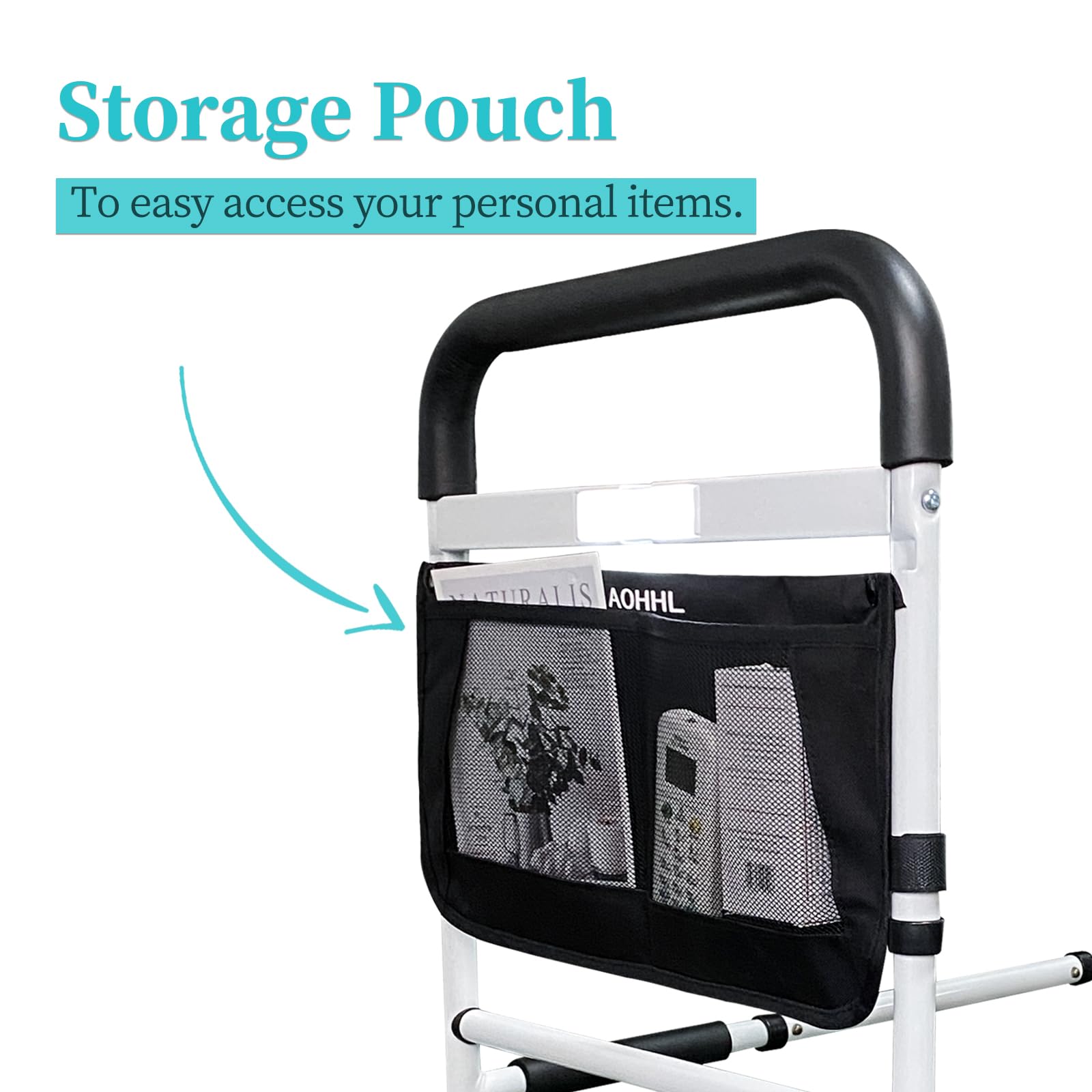 Bed Rails for Elderly Adults Safety with Motion Light Adjustable Heights Storage Pocket Assist Support Side Railing for Seniors Slides Under Medical Bed Guard Bed Handle Bars (White with Light)