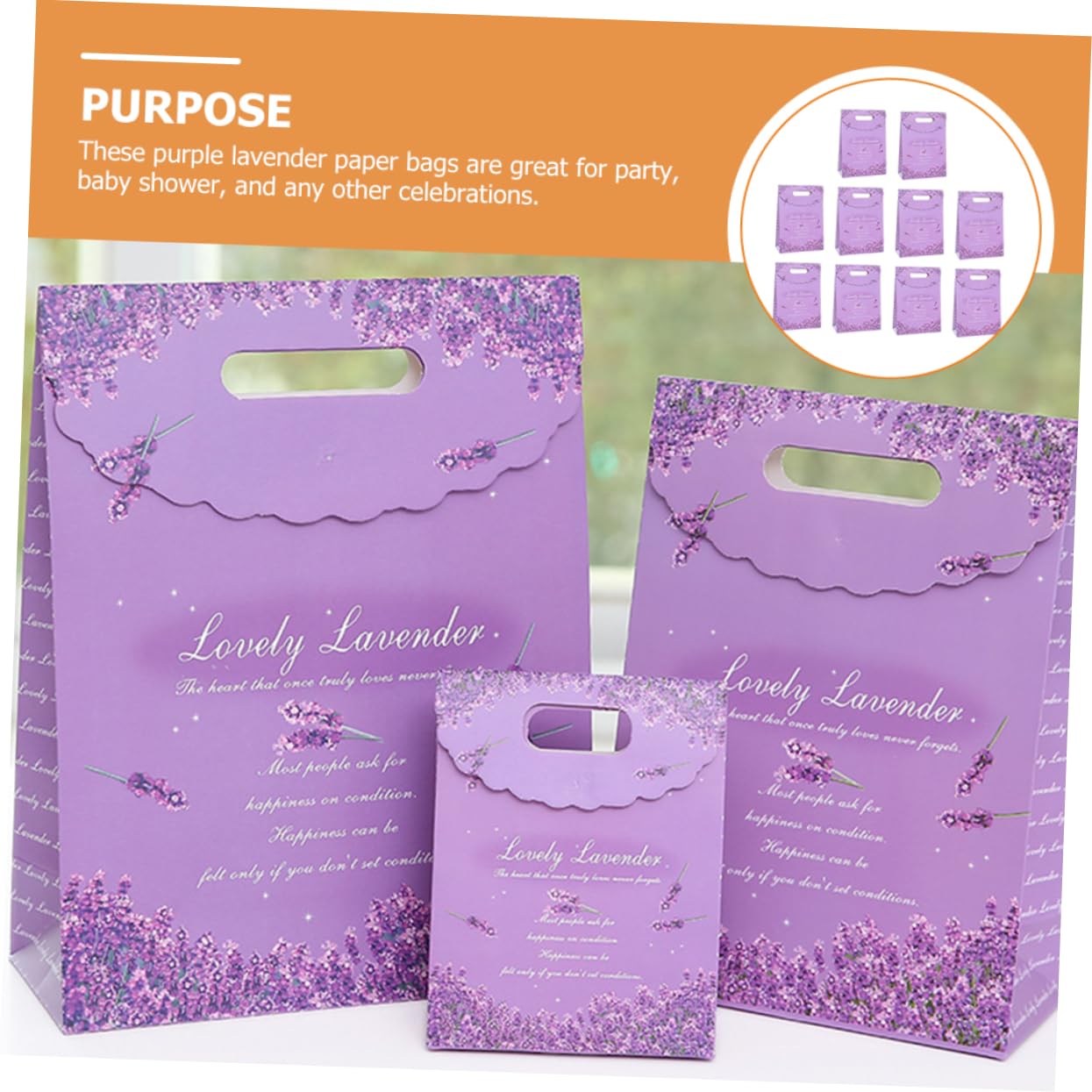 Lila Lavendel Tragetasche aus Papier 10 Stück, Geschenkpapiertüten