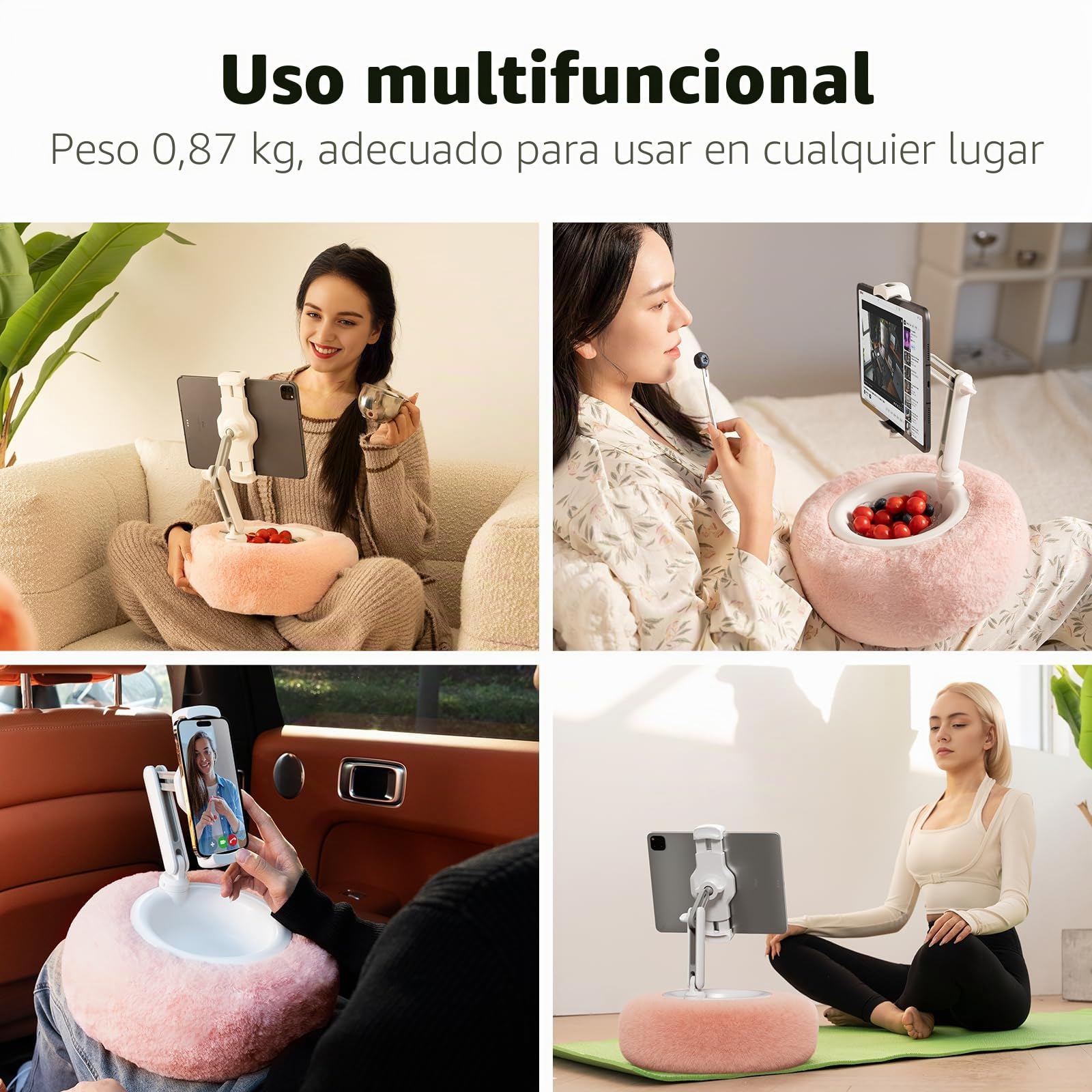 SupeDesk Soporte de tableta para cama/sofá, almohada para tableta, cuenco de aperitivos/almacenamiento, altura ajustable para teléfono
