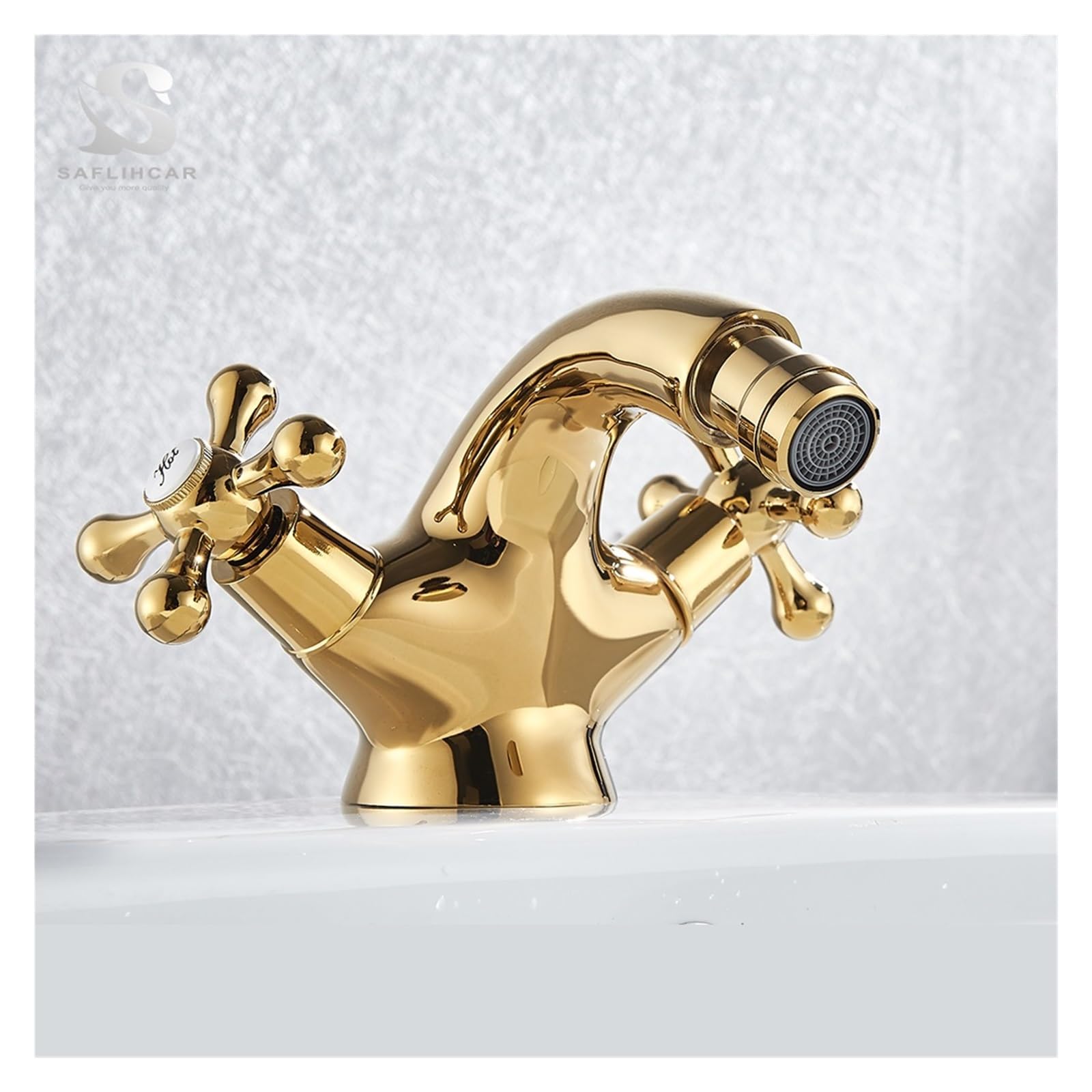 Robinet bidet deux poignées or pour rénover une salle de bains rétro