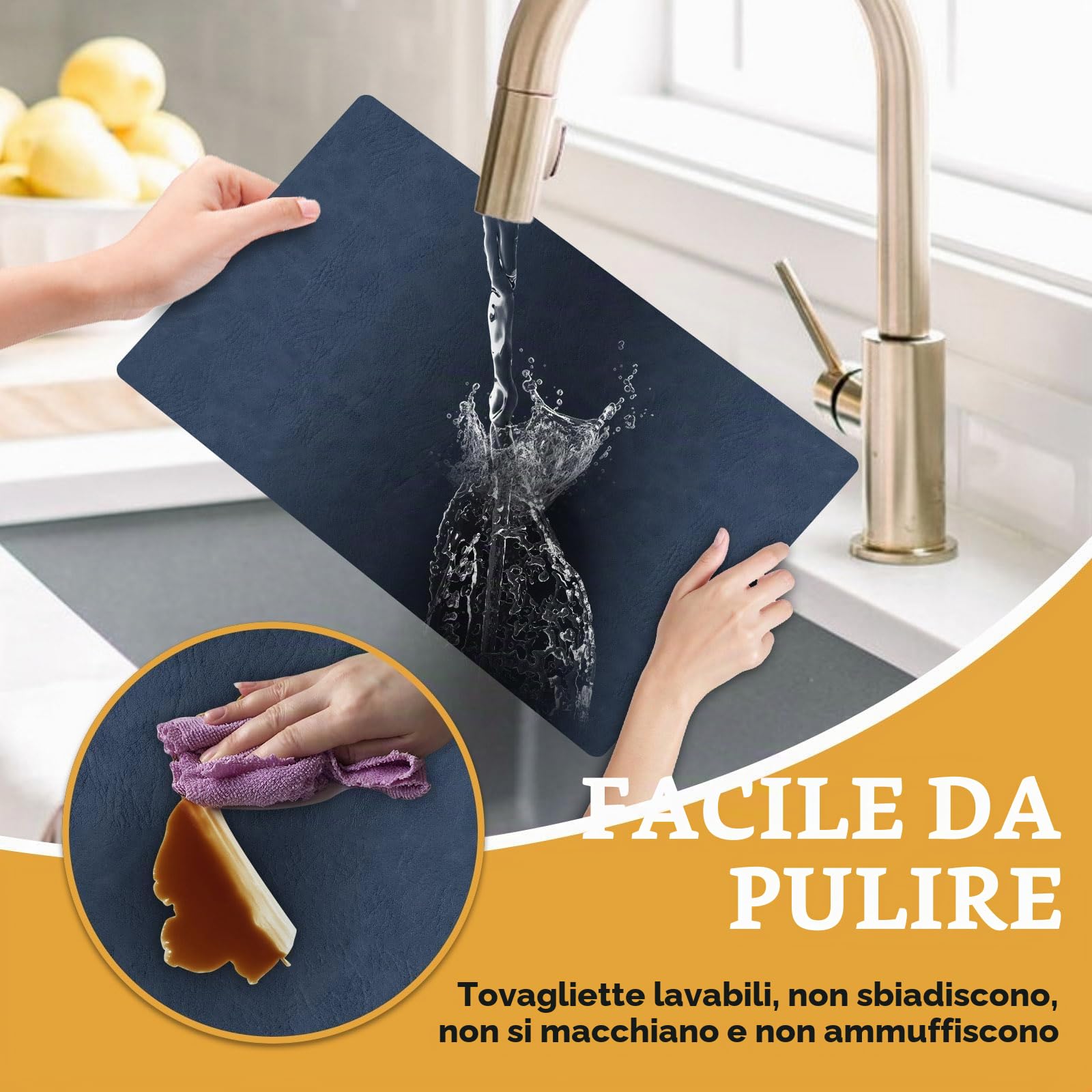 Set di 6 tovagliette e sottobicchieri-Tavagliette resistenti al calore lavabili, tovagliette in pelle a doppia faccia con design antiscivolo per cucina, casa, ristorante