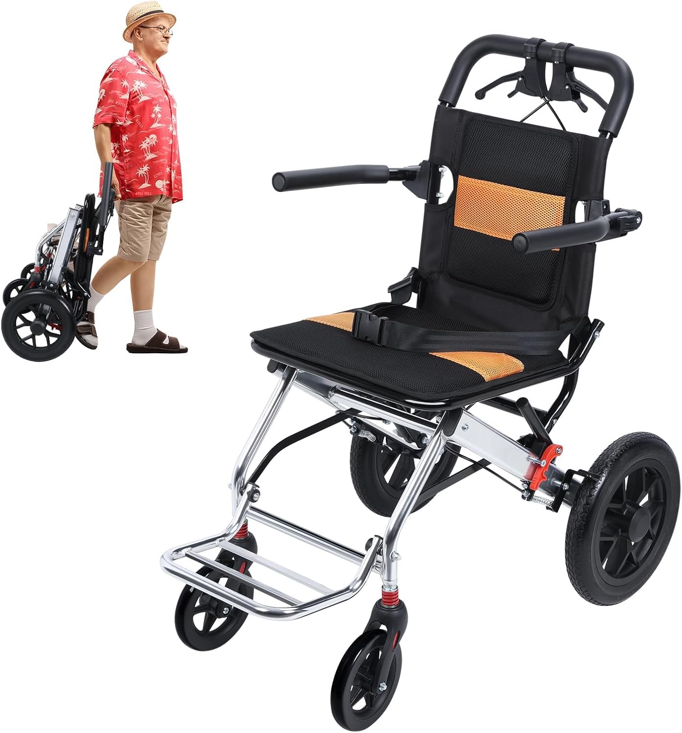 YGNVMCXJG Transfer Wheelchair Lightweight Foldable – Portable Travel Wheelchair for Adults & Seniors, Airplane Friendly, Supports 200lbs