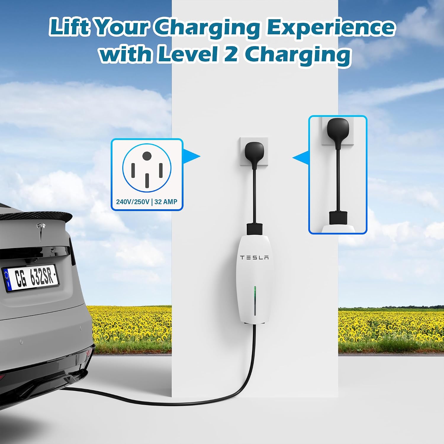 HiFind NEMA 14-50 Adapter for Tesla Gen 2 Mobile Charger 1 Ft, Connect Tesla Portable Charger to 14-50 Plug 240/250V Outlet 32 Amp Fast Charging for EV, Model S/3/X/Y, Safe & Durable, ETL, Black