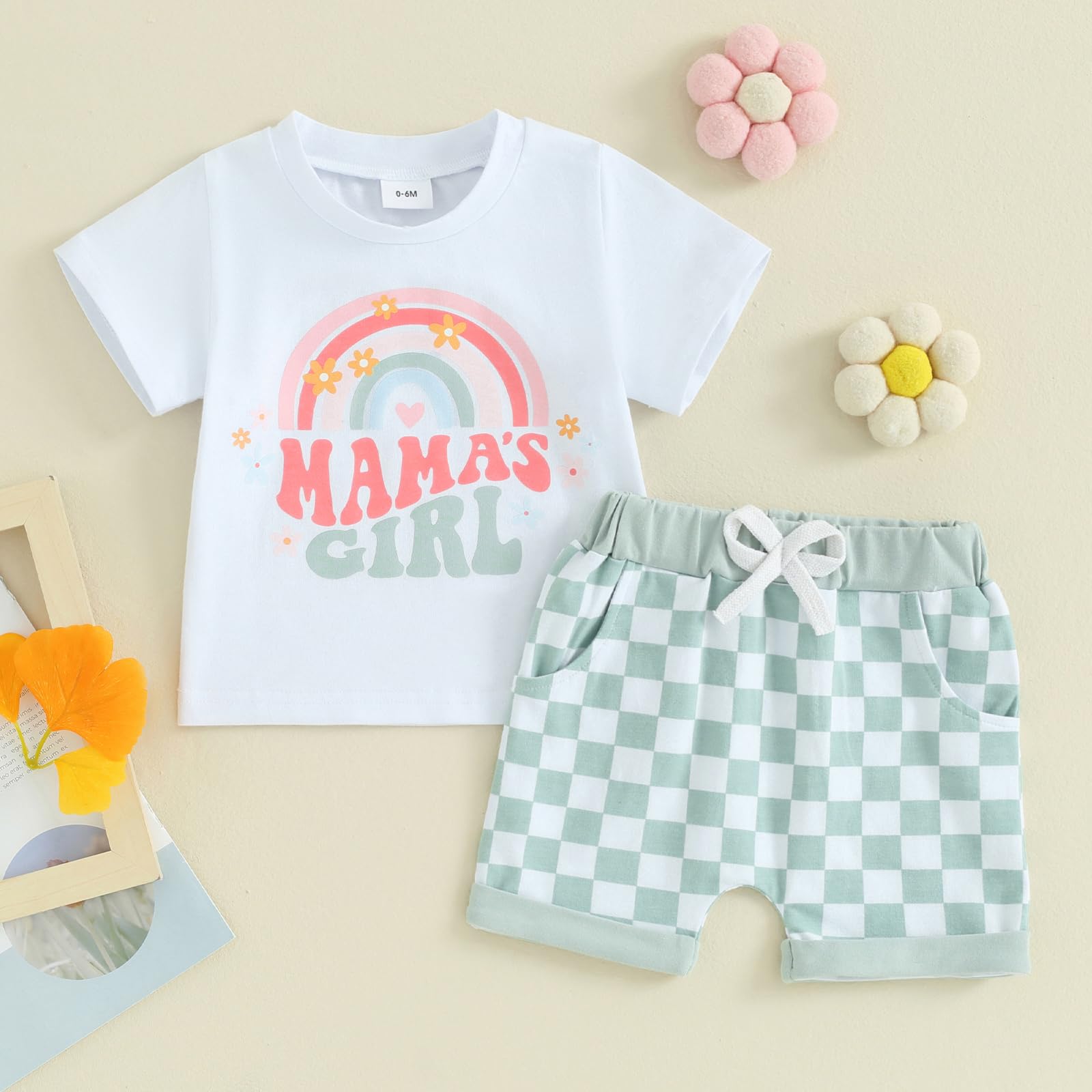 mlpeerw Toddler Baby Girl Clothes Daddys Girl Short Sleeve T-Shirt Top Shorts Set Infant Cute Summer Outfit (White mamas girl, 18-24 Months)