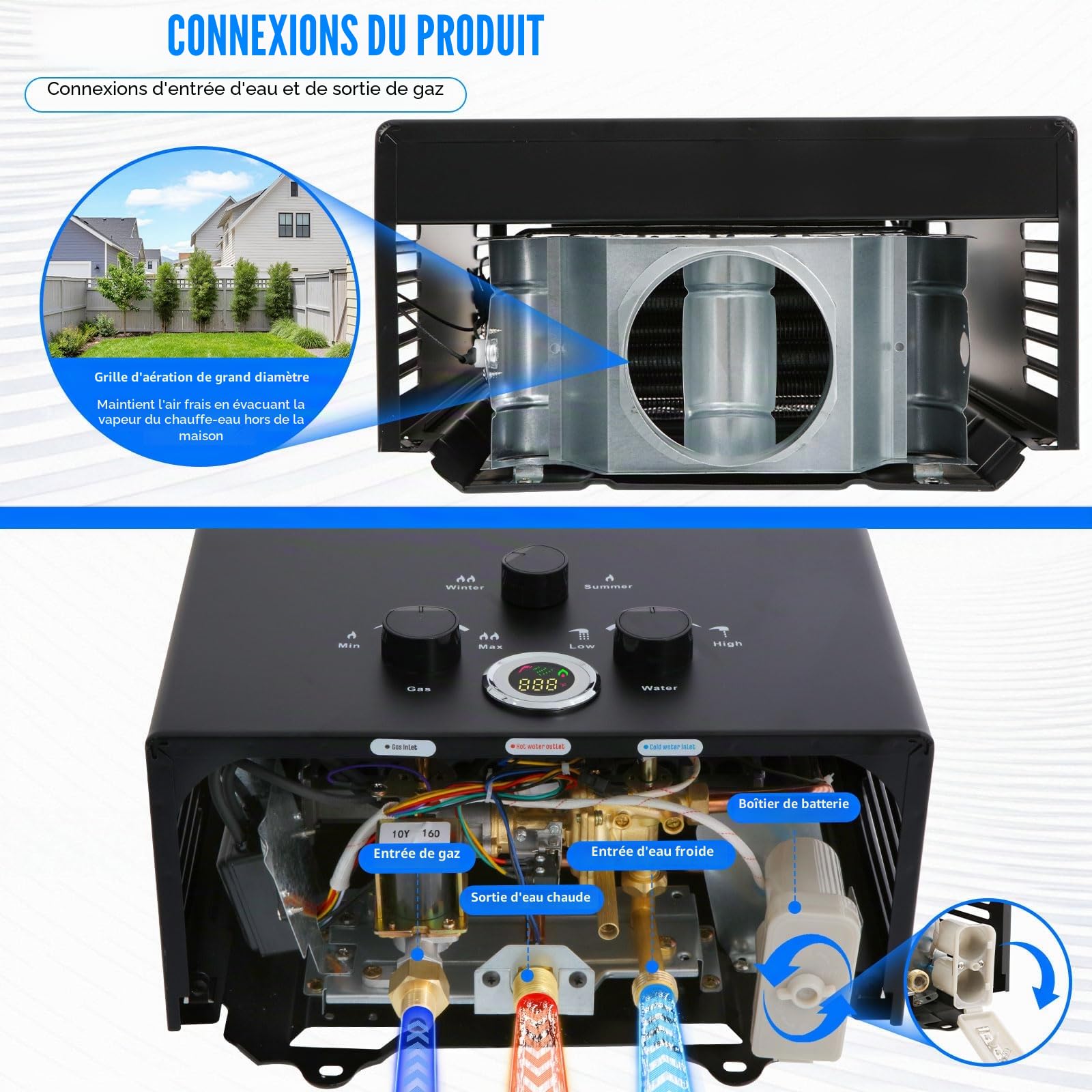 Chauffe-eau à Gaz,18L Chauffe-Eau Sans Réservoir Portable, Chauffe-eau Instantané au Propane Avec Affichage Numérique Multi-protection Pour les Voyages en Camping, RV Voyage