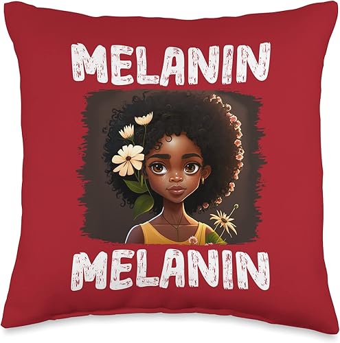 Black History Month Pride African Black Afro Co Cute Melanin Afro Natural Hair Queen Black Girl Magic Pride Throw Pillow 16x16 Multicolor