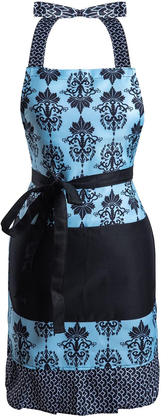 Lovely Flower Pattern Retro Aprons With Large Pockets for Women Girls Cooking Kitchen Bakery Mother's Gift