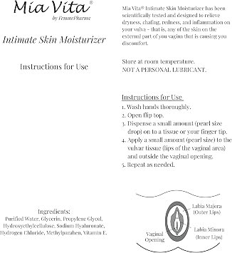 FEMMEPHARMA Mia Vita Intimate Skin Moisturizer Tube Women's Preferred Premium Hygiene Products Feminine Vulvar & Vaginal Dryness and Burning, 1 oz