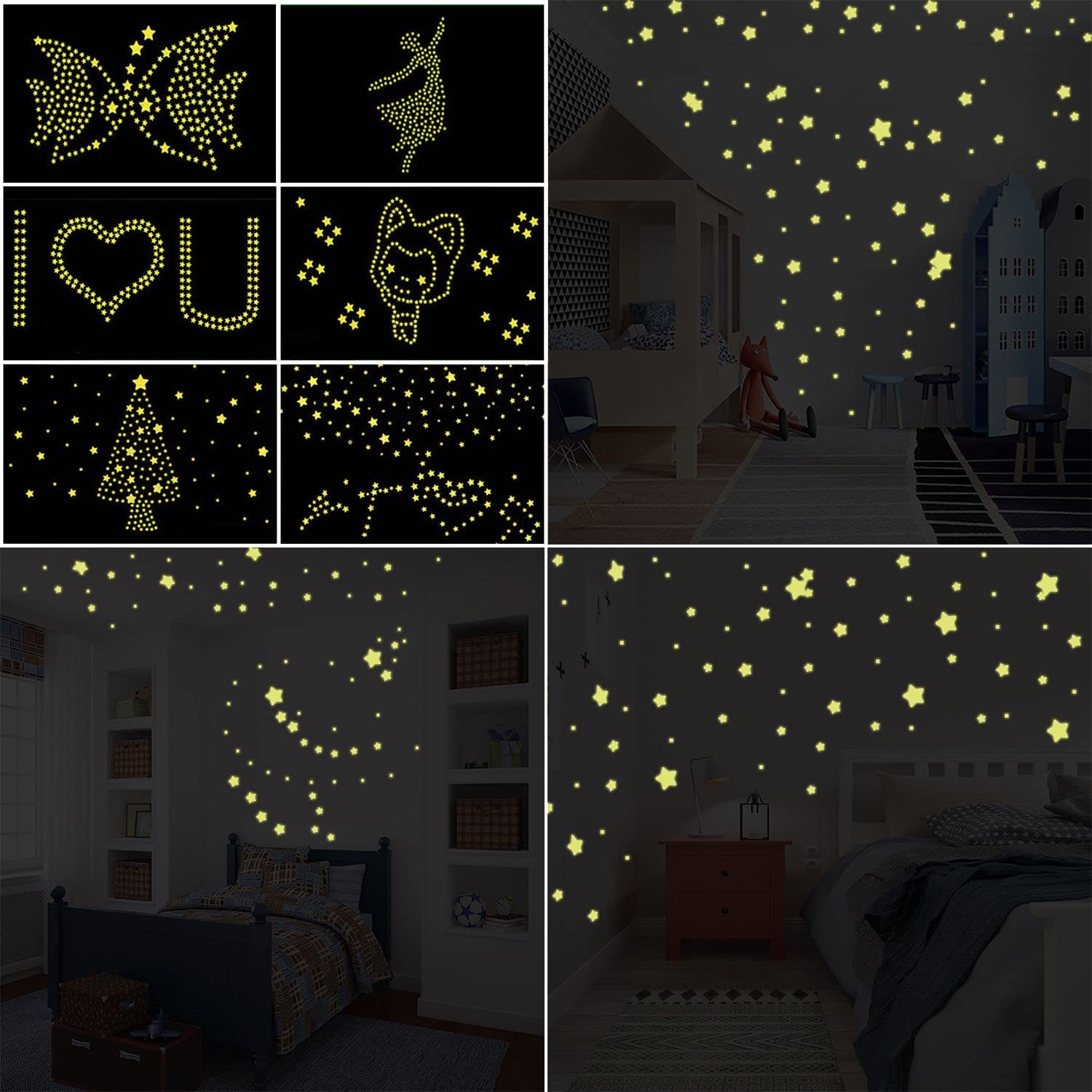 452 Pegatinas de estrella que brillan en la oscuridad, hermosas pegatinas adhesivas de estrella luminosa DIY para dormitorio de niños, decoración de sala de estar