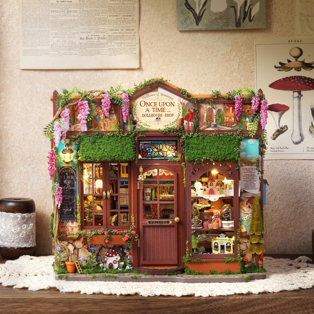 Miniaturowy zestaw do samodzielnego wykonania, drewniane, miniaturowe zestawy modeli, dla dorosłych, domek dla lalek ze światłem LED, kreatywne prezenty na Boże Narodzenie (sklep domowy)