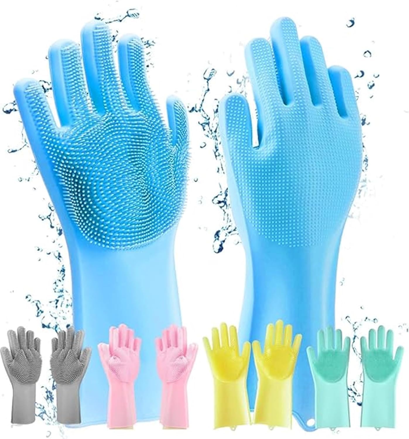 MORIXA Magic Silicone Cleaning Gloves (1 Pair Multicolour) Heat Resistant & Non-Slip Dishwashing Gloves for Kitchen, Bathroom, Car Cleaning & Pet Grooming | Reusable Soft Scrubber Gloves