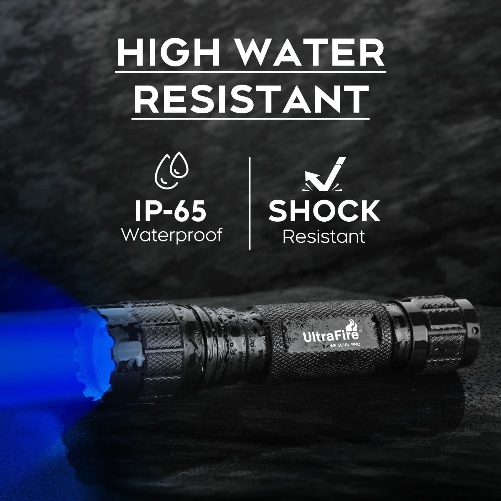 ULTRAFIRE Torcia a LED a luce blu, 450-460 nm, con fondina, 10 W, luce blu ad alta potenza, per visione notturna, osservazione galleggiante fluorescente, WF-501G RRO