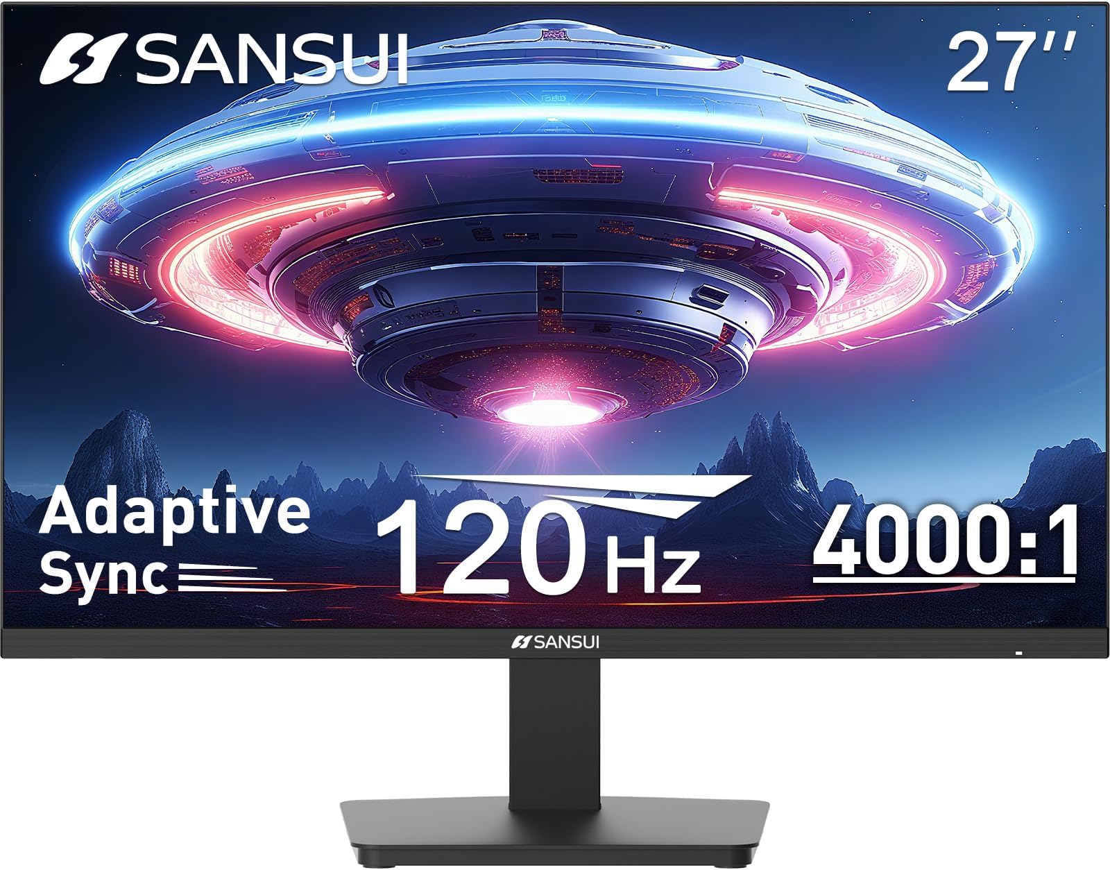 SANSUI 27 Inch Computer Monitor 120Hz, FHD 1080P Flat Monitor, HDMI DP Ports FreeSync, HDR, 110% sRGB, Tilt Adjustable Frameless VESA Compatible for Office and Home (ES-27F2, HDMI Cable Included)